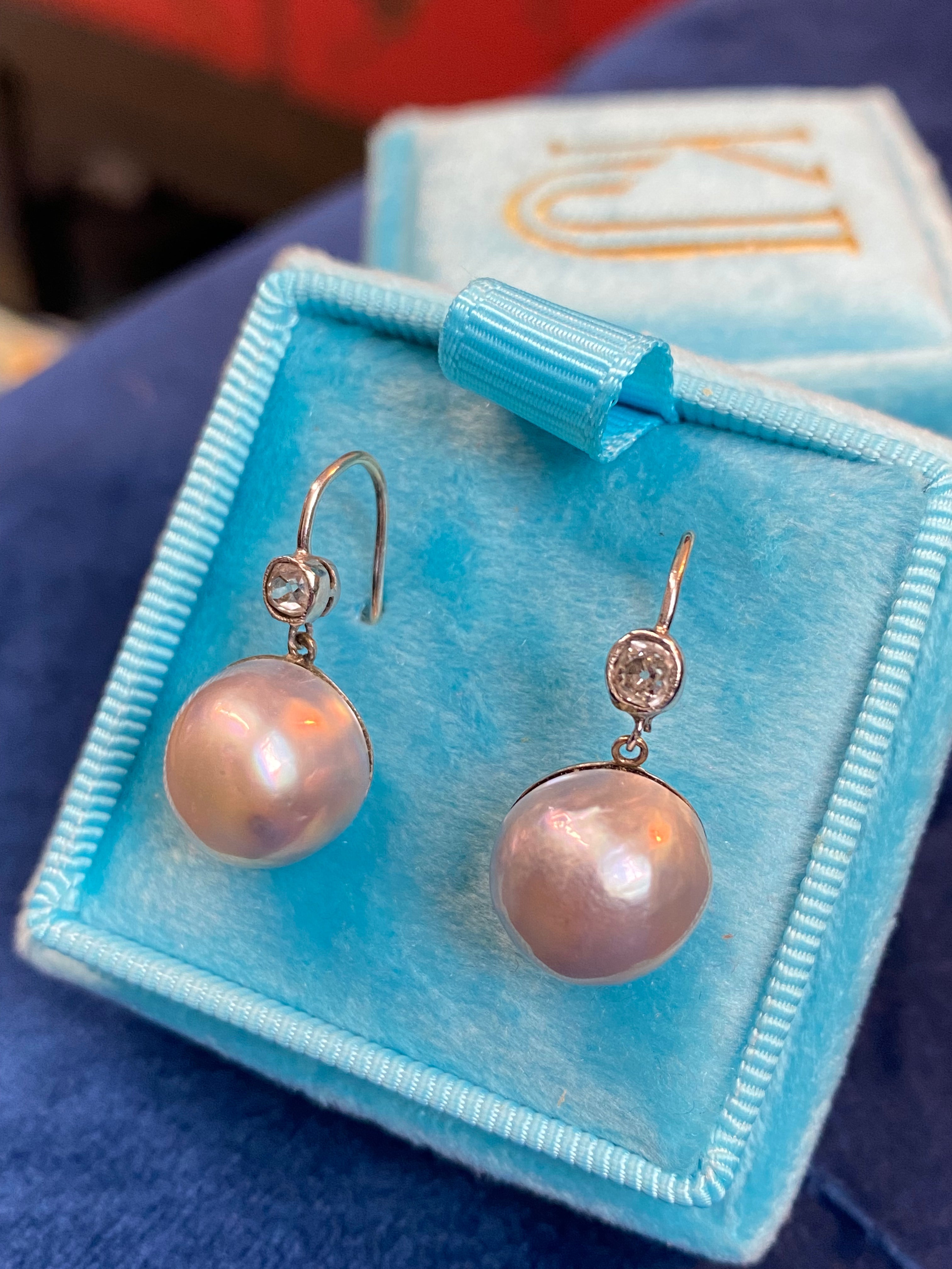 0.20 CTW Diamond and Pearl Drop Earrings in 18ct White Gold