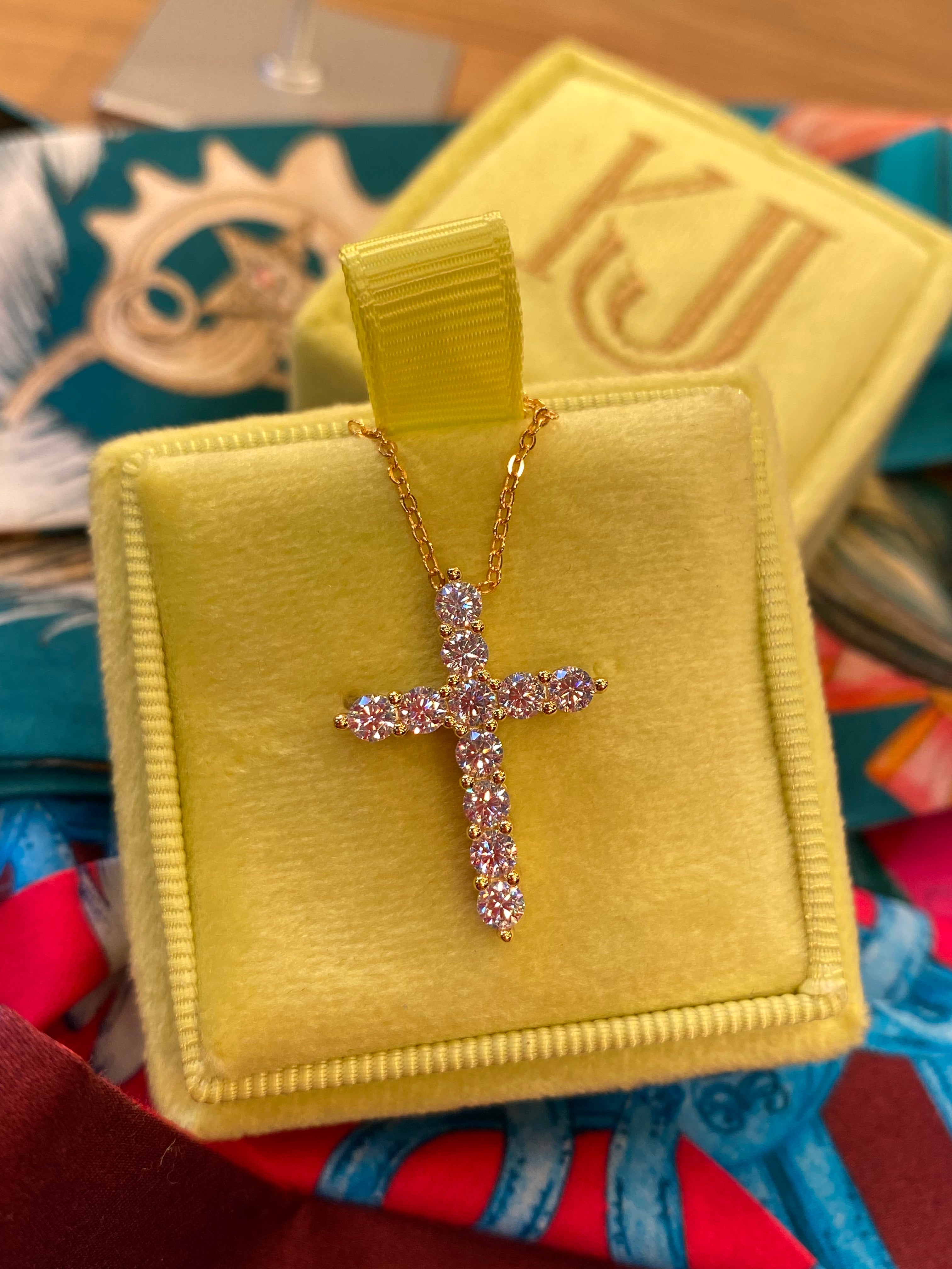 1.10 CTW Moissanite Cross Pendant Necklace in Rose, Yellow or White Gold Vermeil