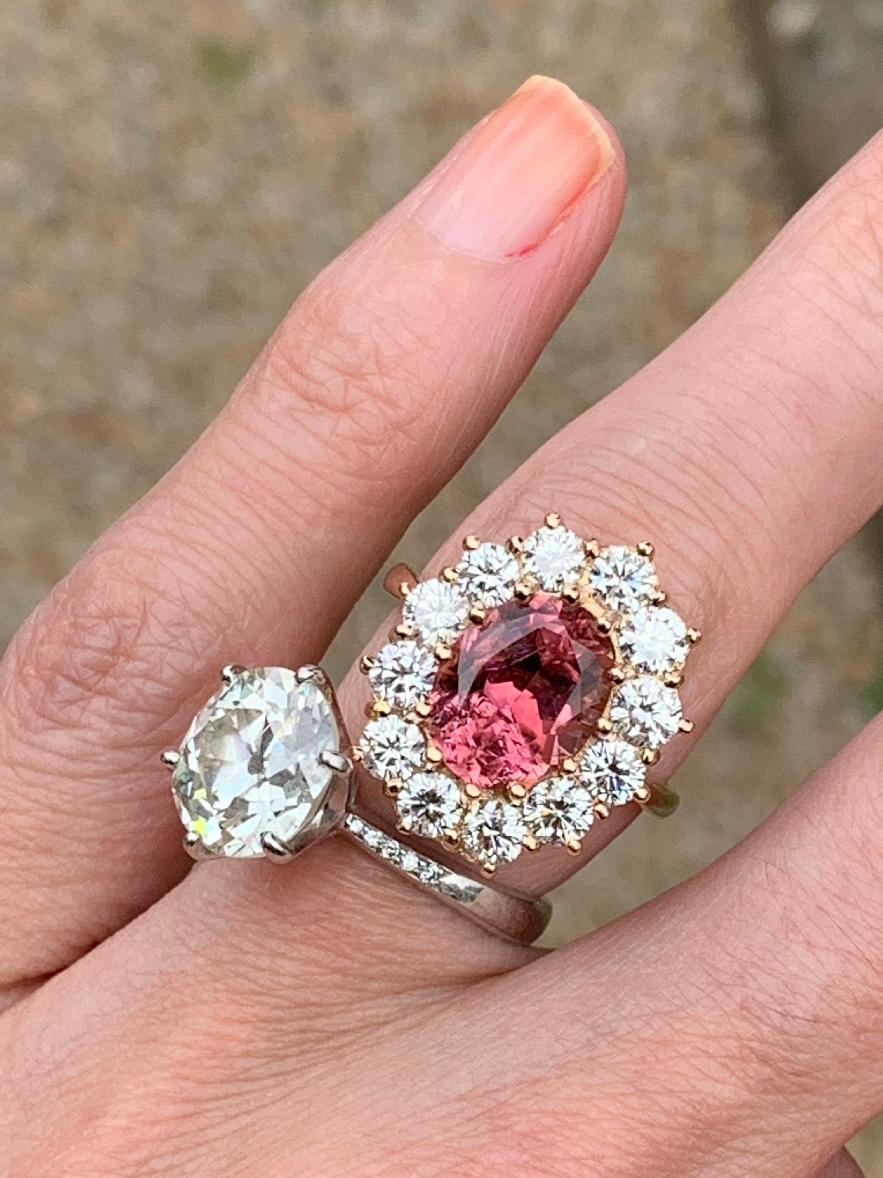 5.05 Carat Oval-Cut Pink Tourmaline and Diamond Halo Ring in 18K Rose Gold