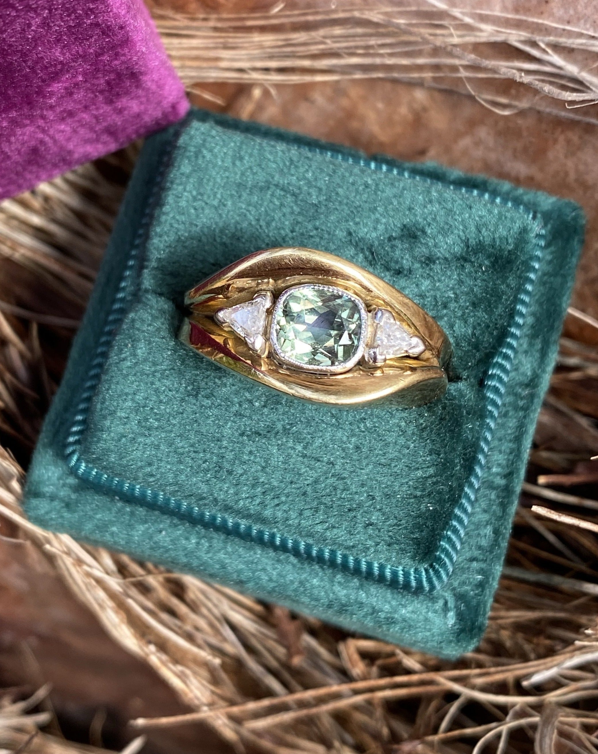 Vintage cushion cut Alexandrite engagement ring 