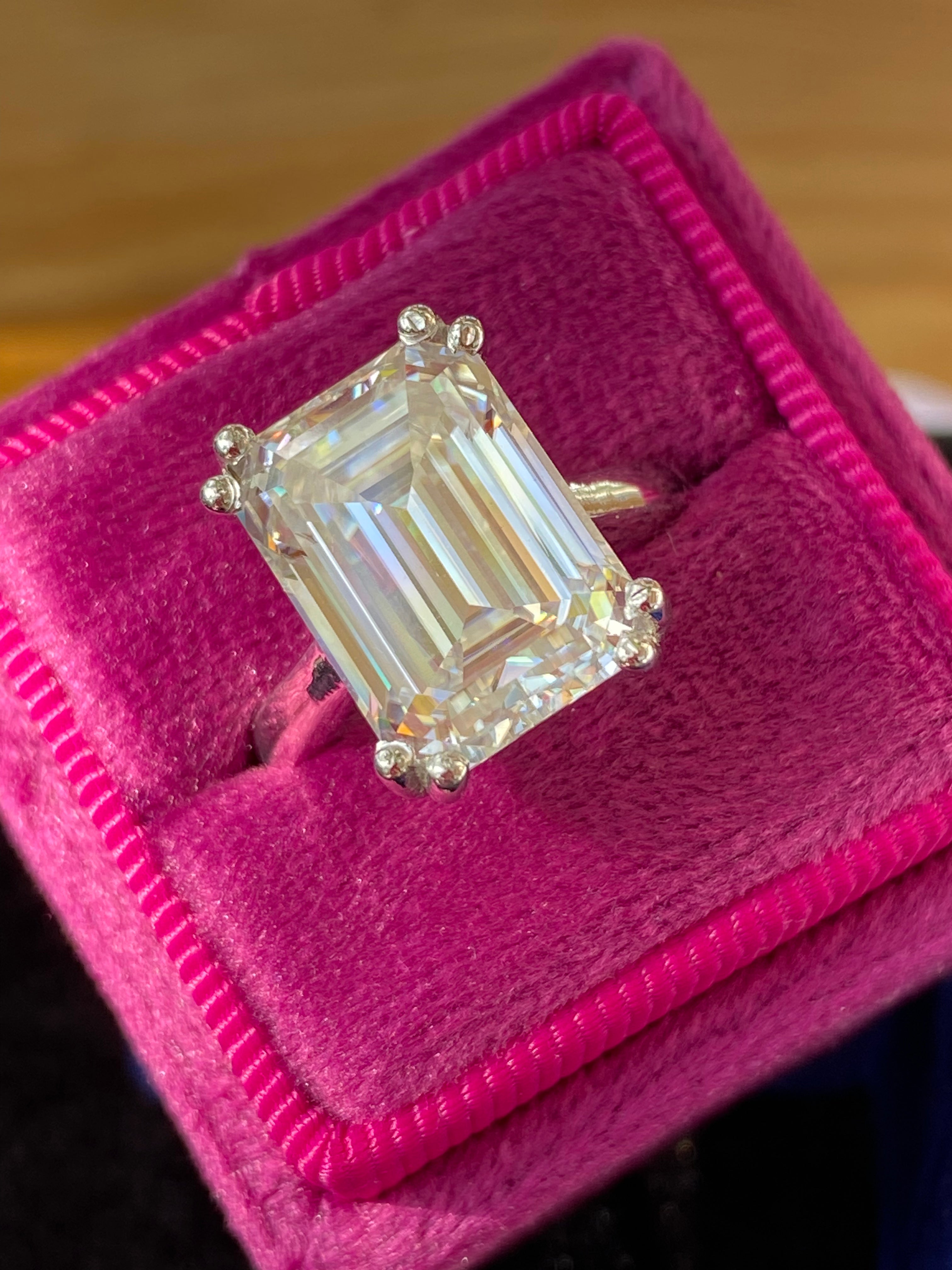 8.65 Carat Emerald Cut Moissanite Engagement Ring Katherine James Jewellery 