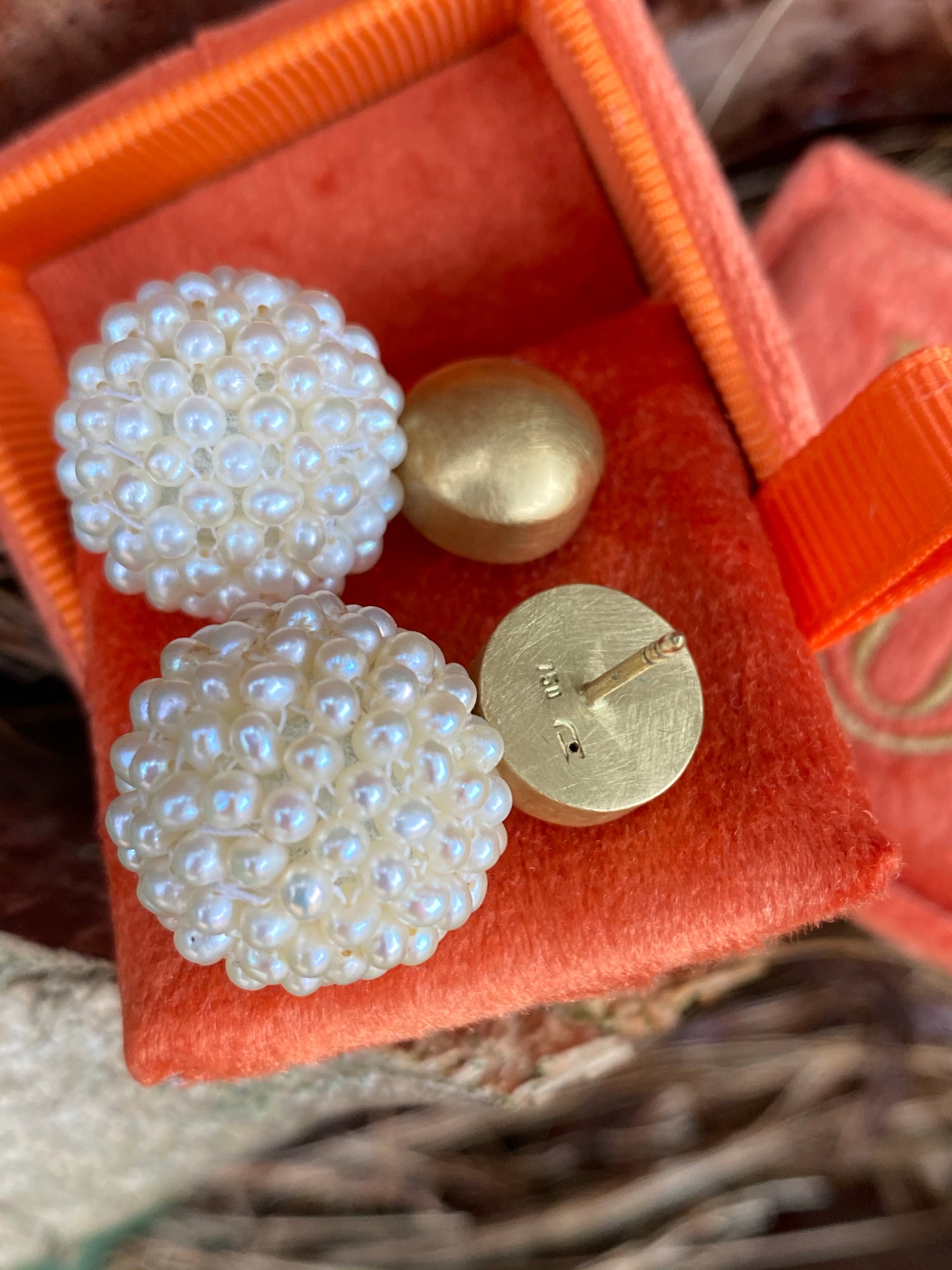 Vintage Seed Pearl and Yellow Gold Ball Drop Earrings