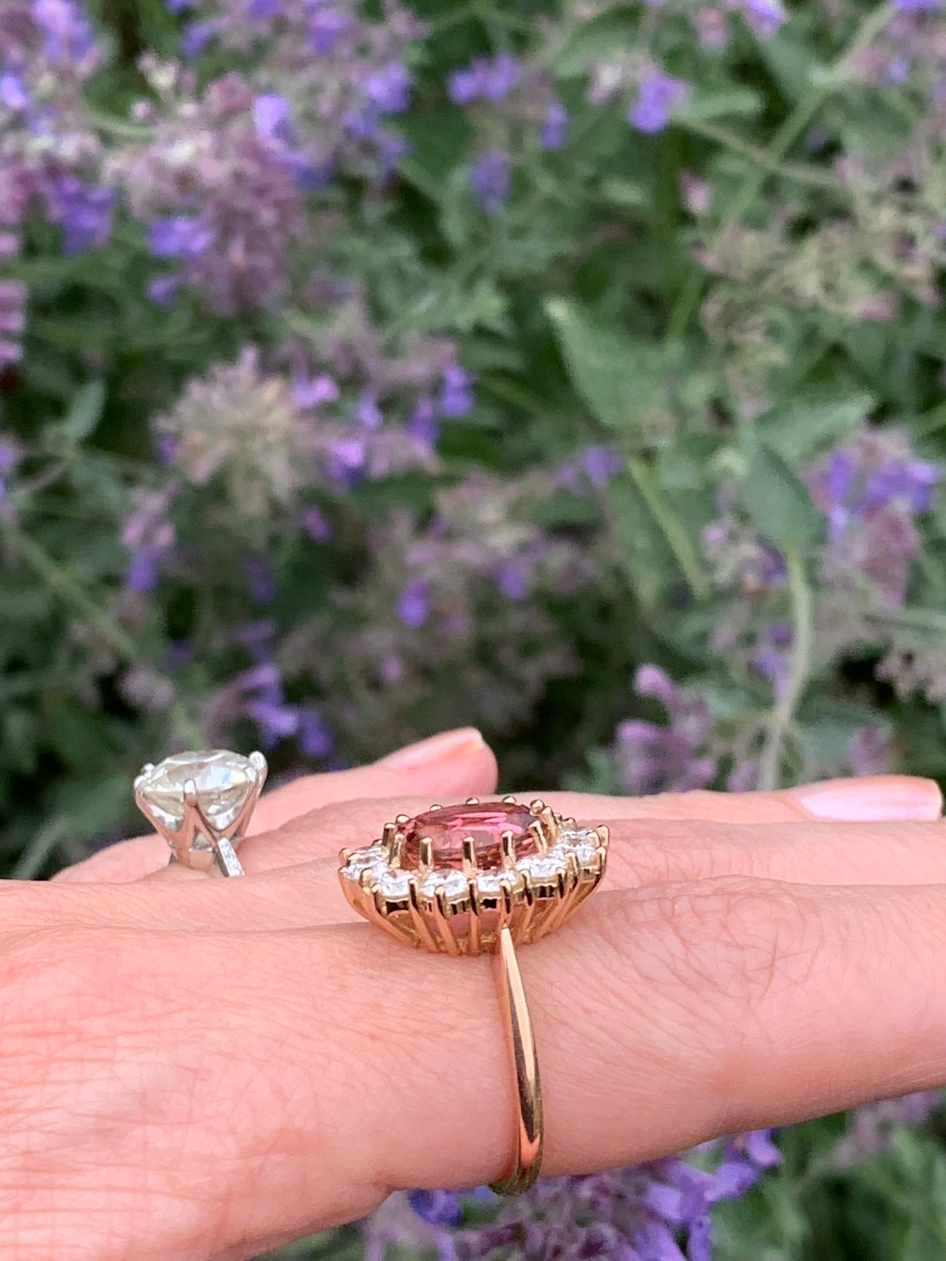 5.05 Carat Oval-Cut Pink Tourmaline and Diamond Halo Ring in 18K Rose Gold