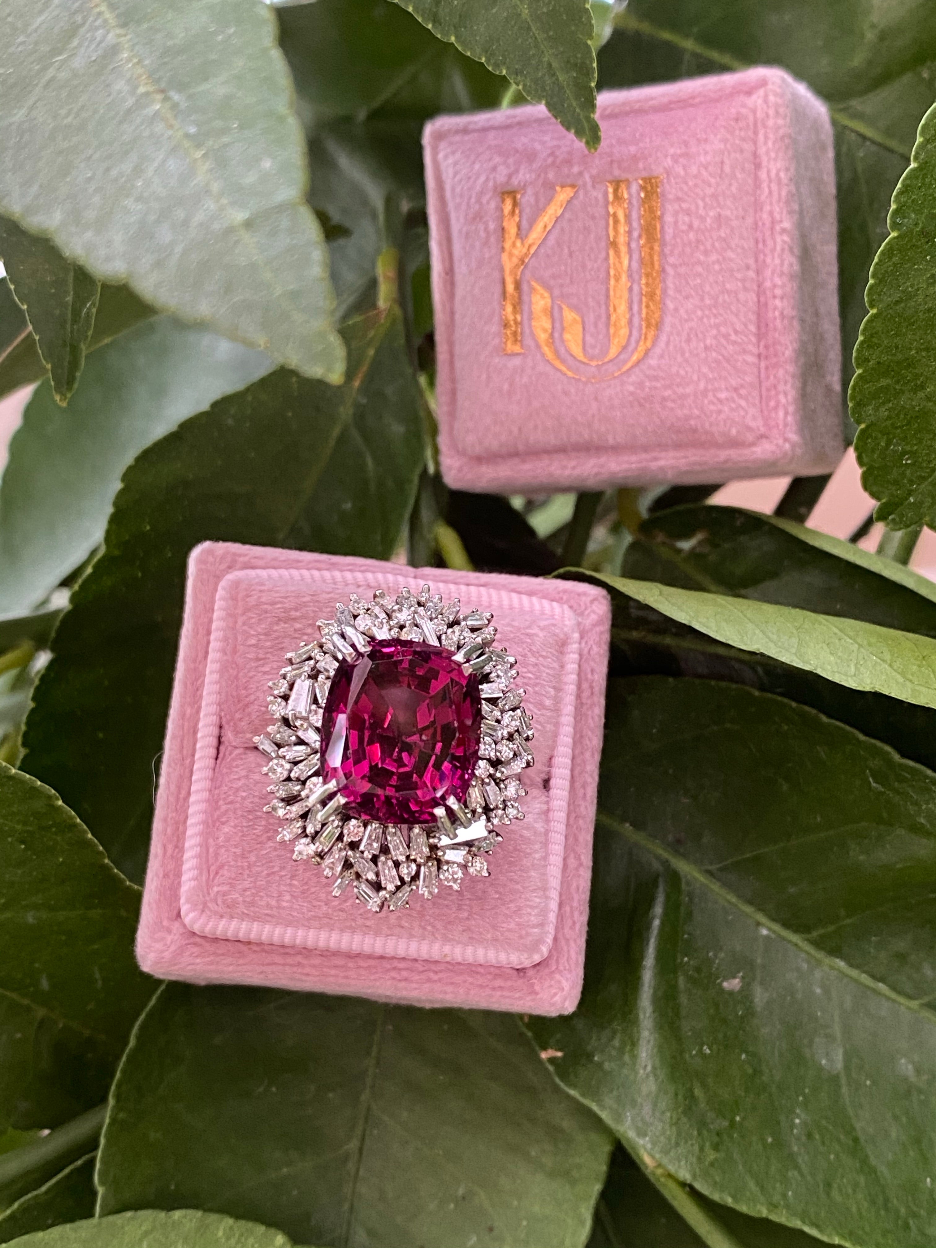 15 Carat Rhodolite Garnet and Diamond Halo Cocktail Ring in Plantinum