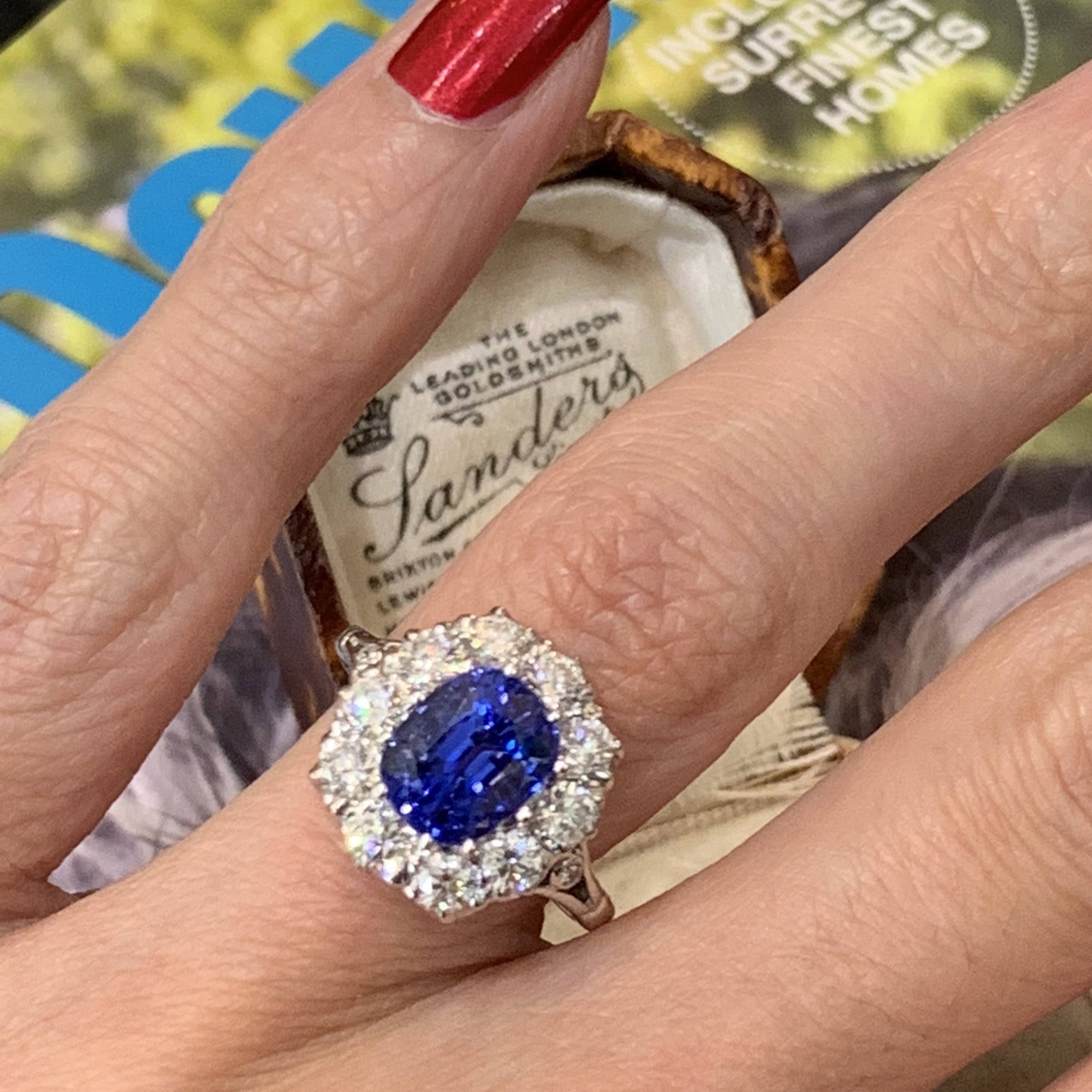 4.00 Carat Blue Ceylon Sapphire and Diamond Halo Ring in 18ct White Gold