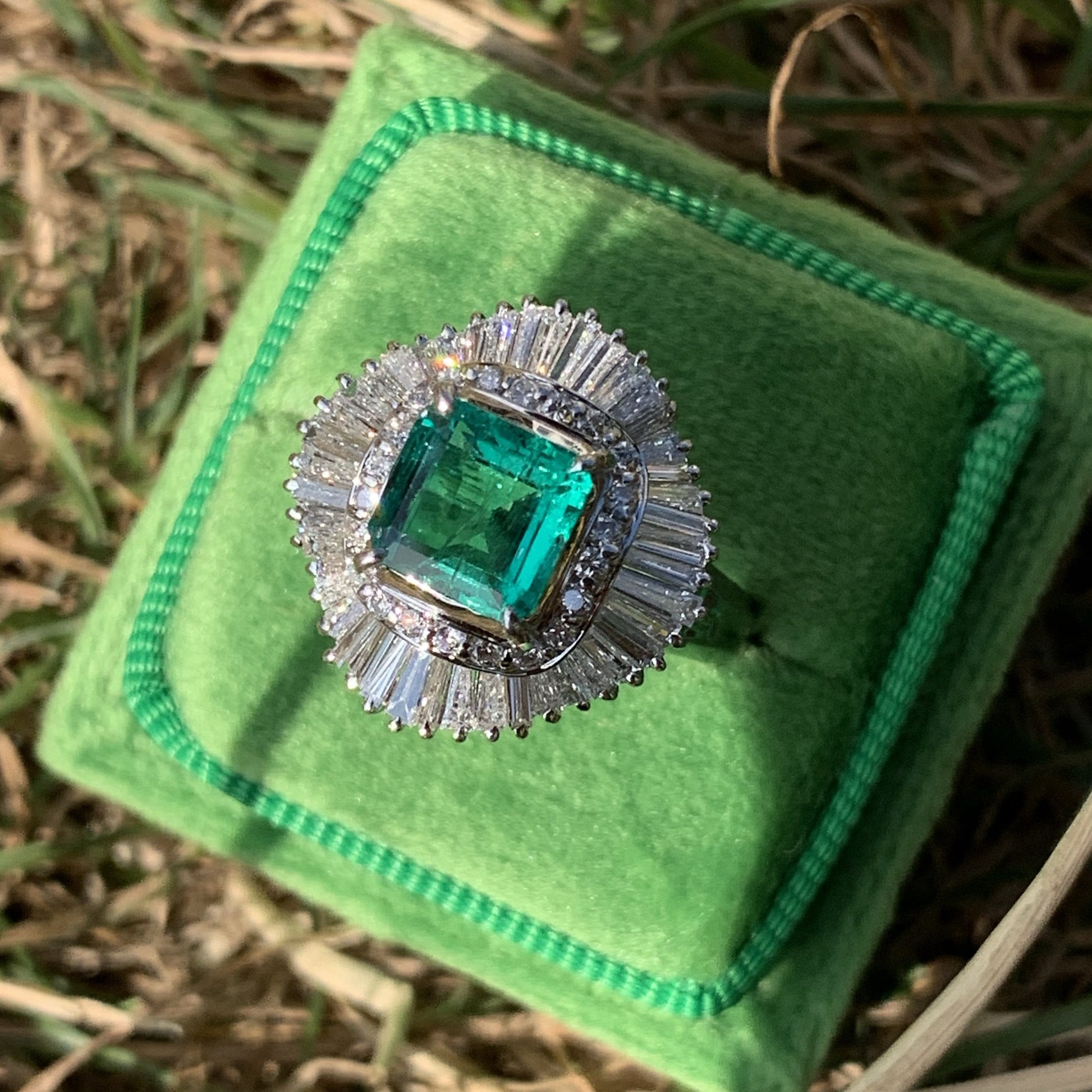 1.63 Carat Asscher Cut Colombian Emerald and Diamond Ring in Platinum 