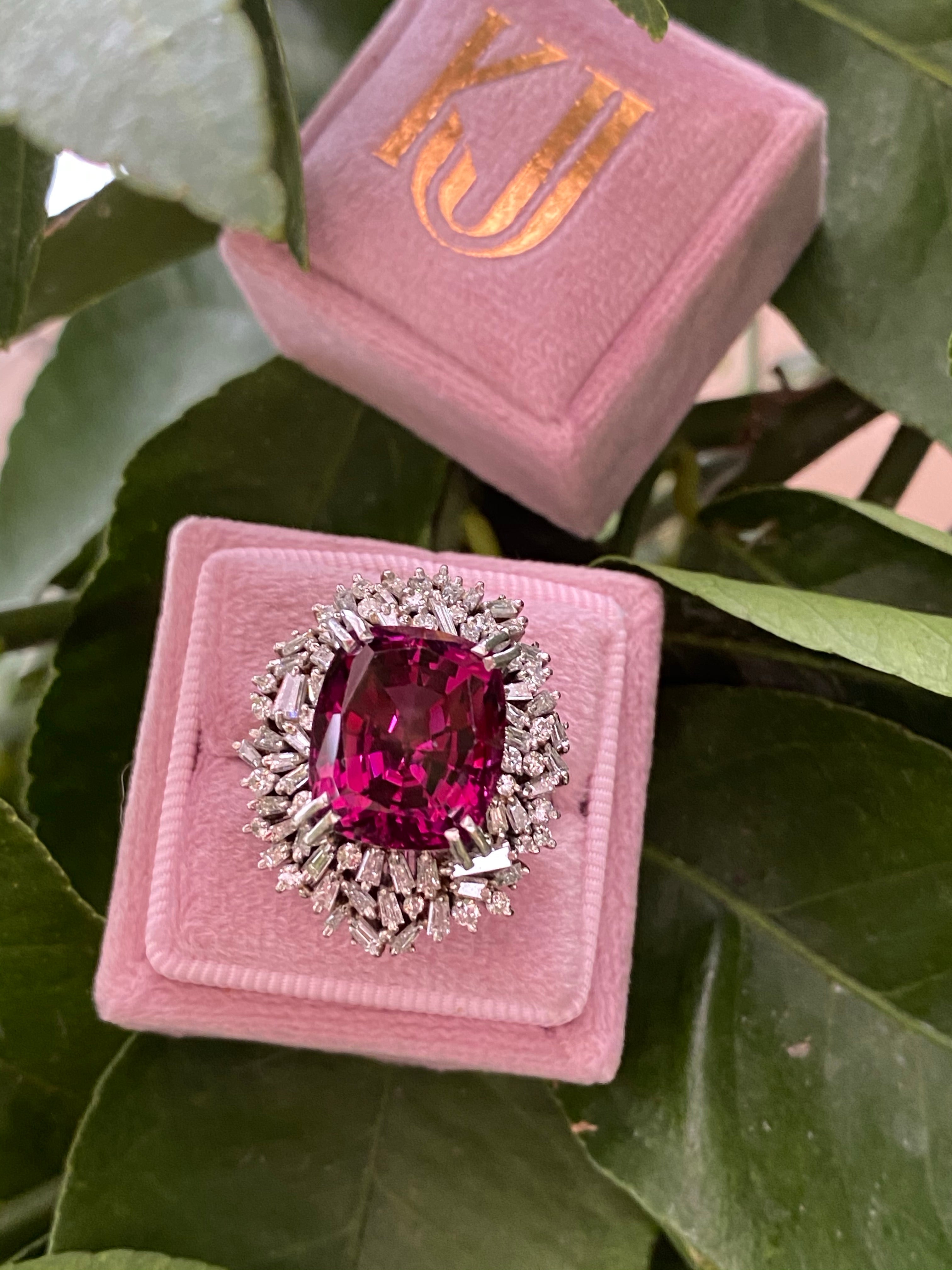 15 Carat Vintage Rhodolite Garnet and Diamond Halo Cocktail Ring in Platinum 
