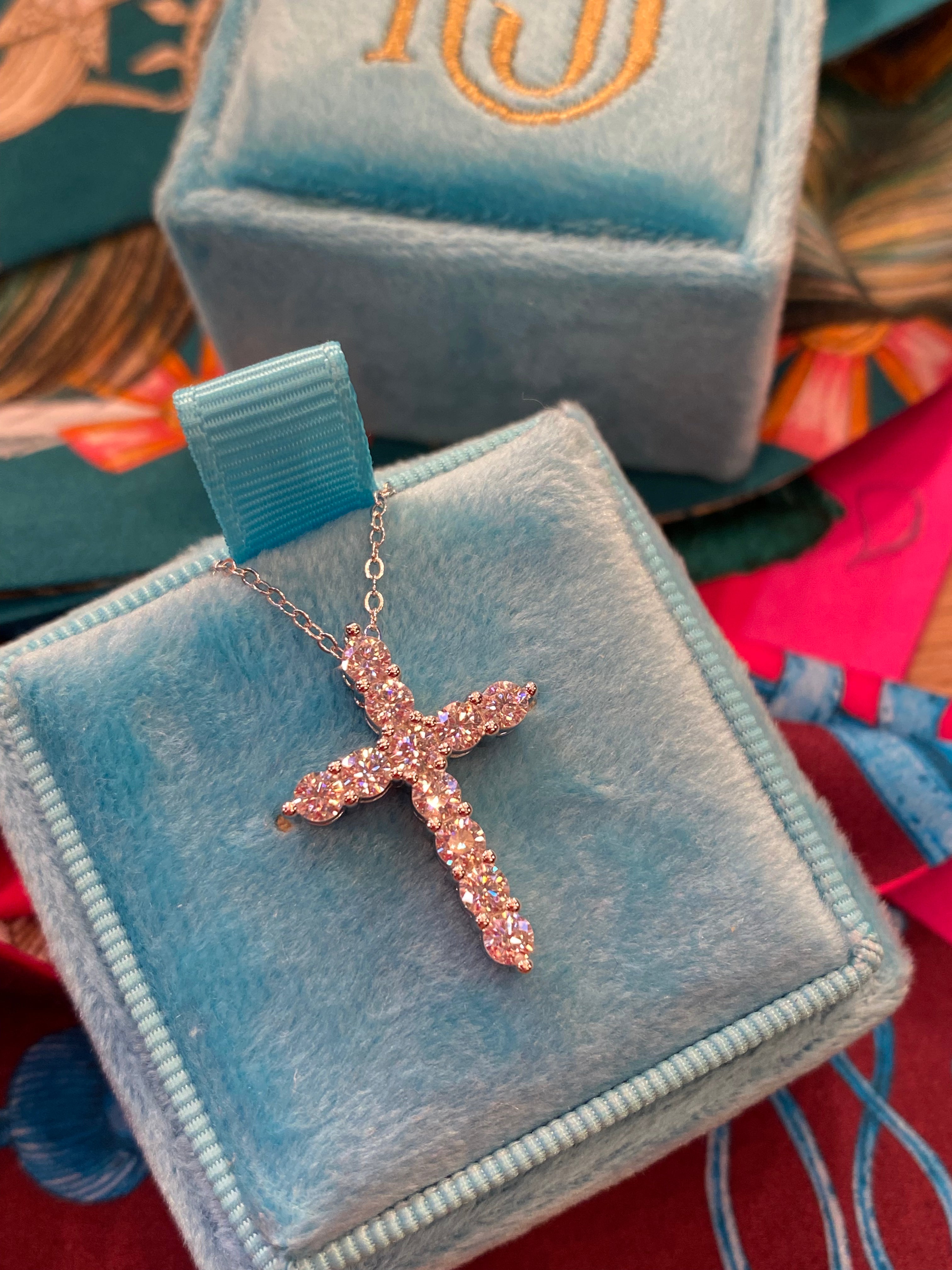 1.10 CTW Moissanite Cross Pendant Necklace in Rose, Yellow or White Gold Vermeil
