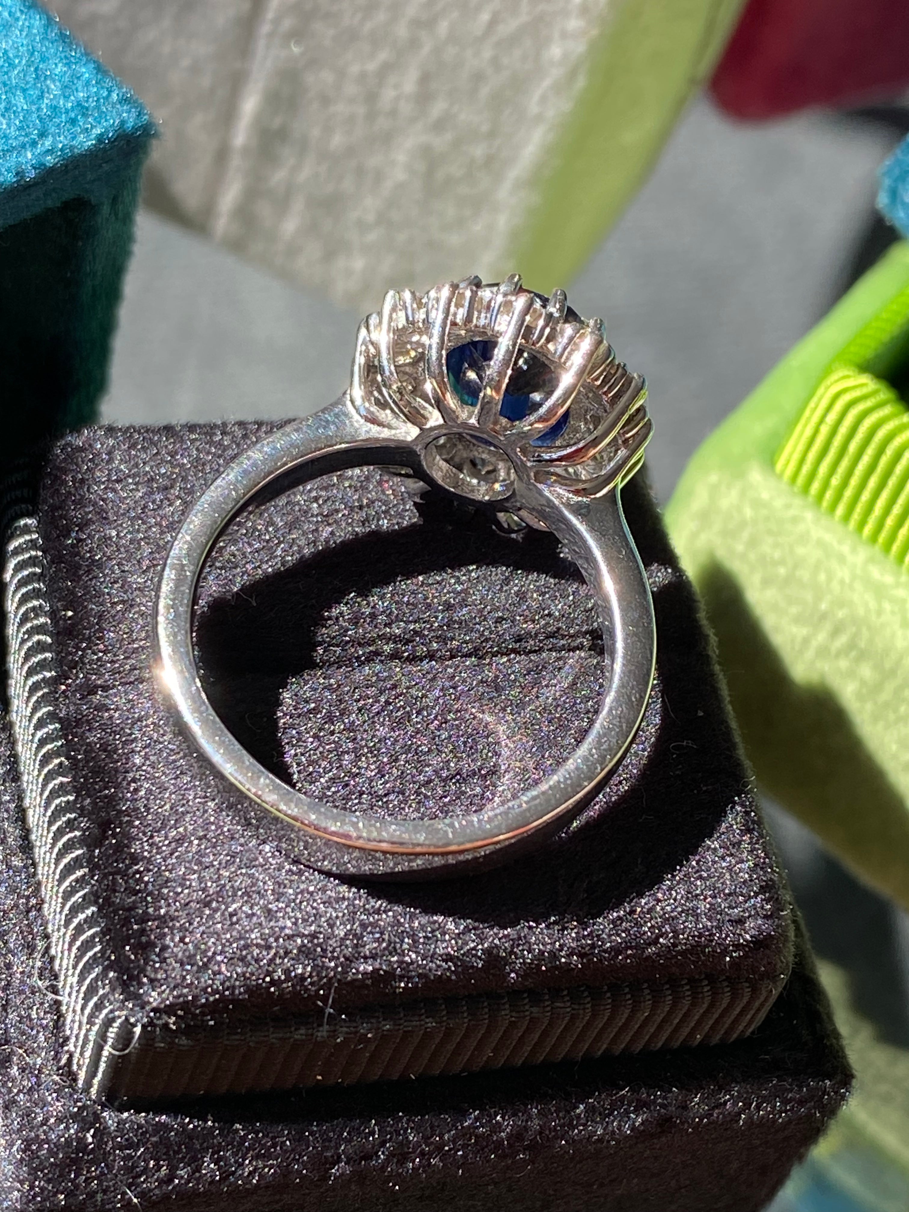 4.50 CTW Oval Cut Kyanite and Moissanite Halo Ring in Sterling Silver
