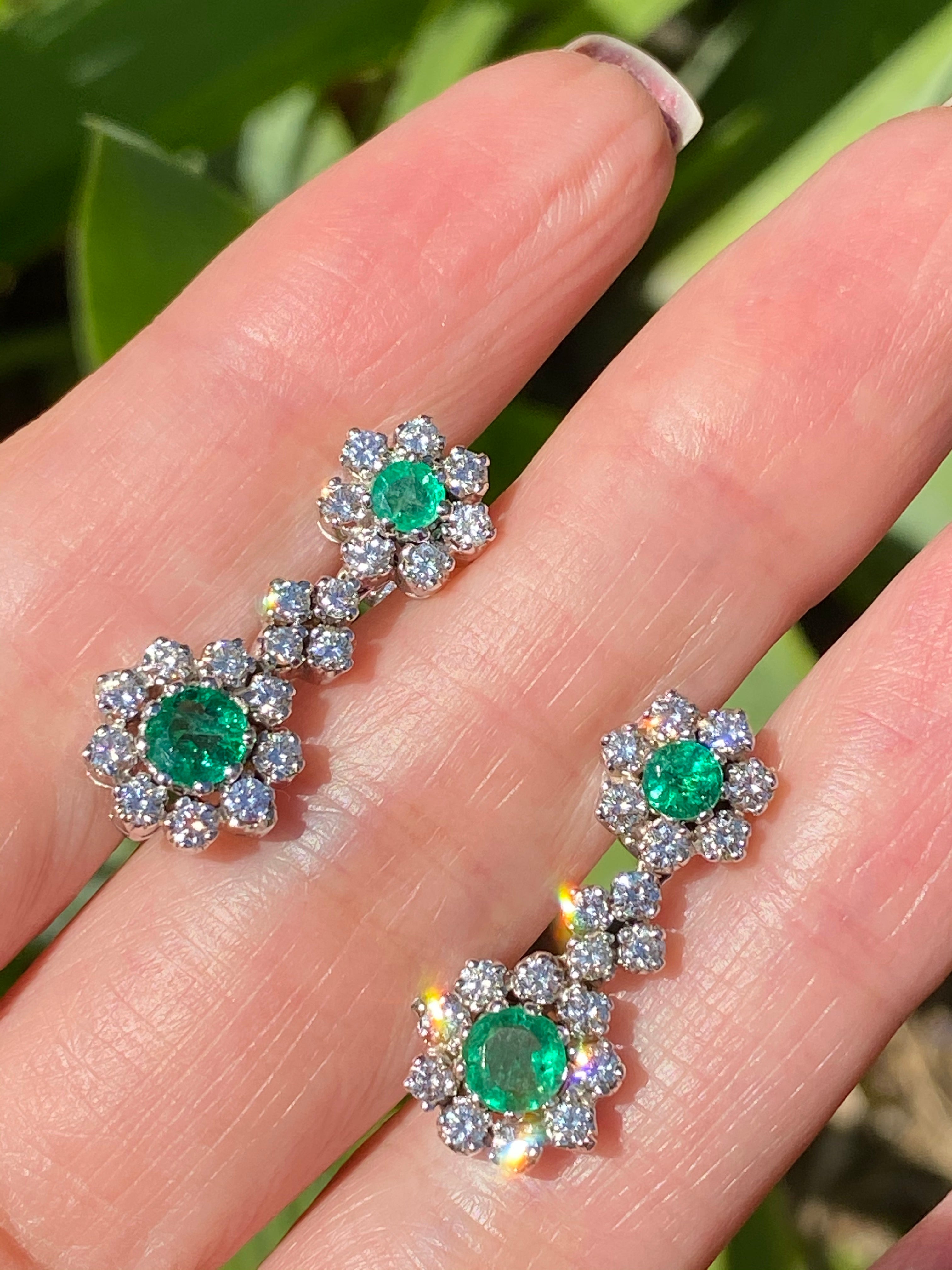 1.75 CTW Emerald and Diamond Drop Earrings in Platinum