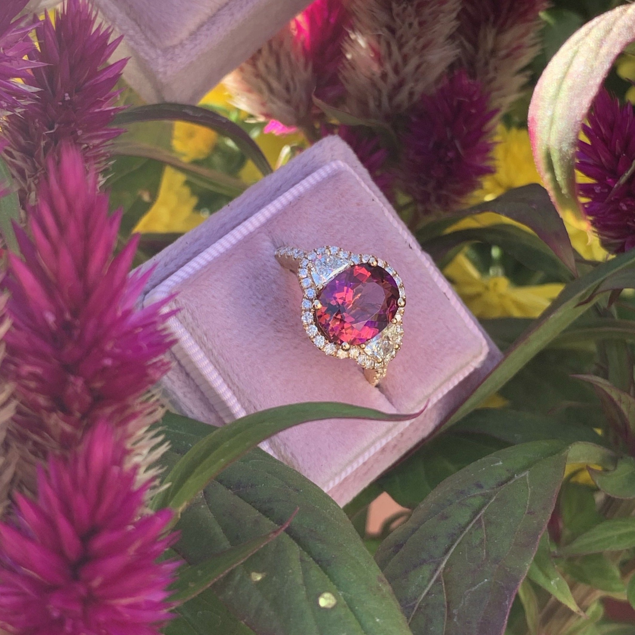3.00 Carat Oval Cut Pink Tourmaline and Diamond Ring in 18ct Rose Gold