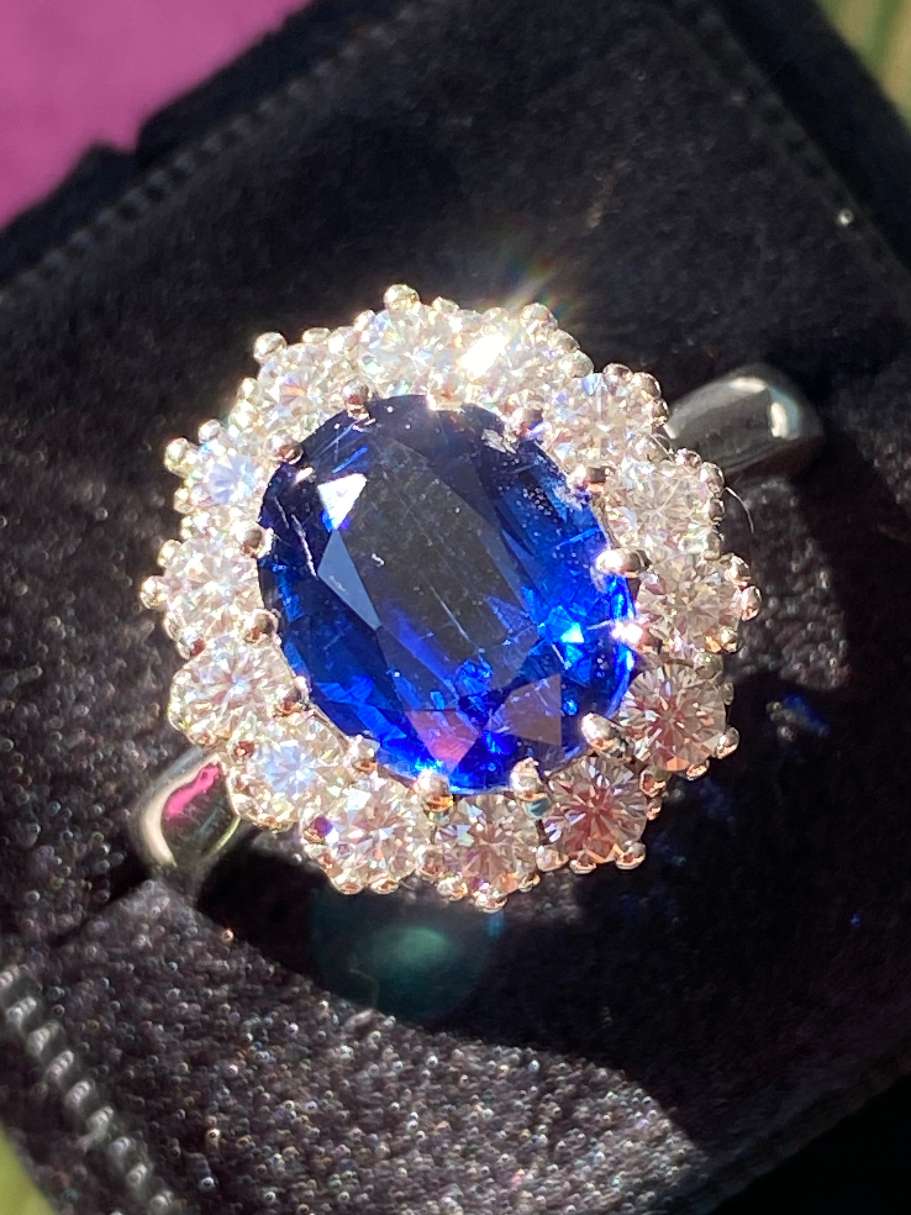 4.50 CTW Oval Cut Kyanite and Moissanite Halo Ring in Sterling Silver / 9ct Gold / 18ct Gold