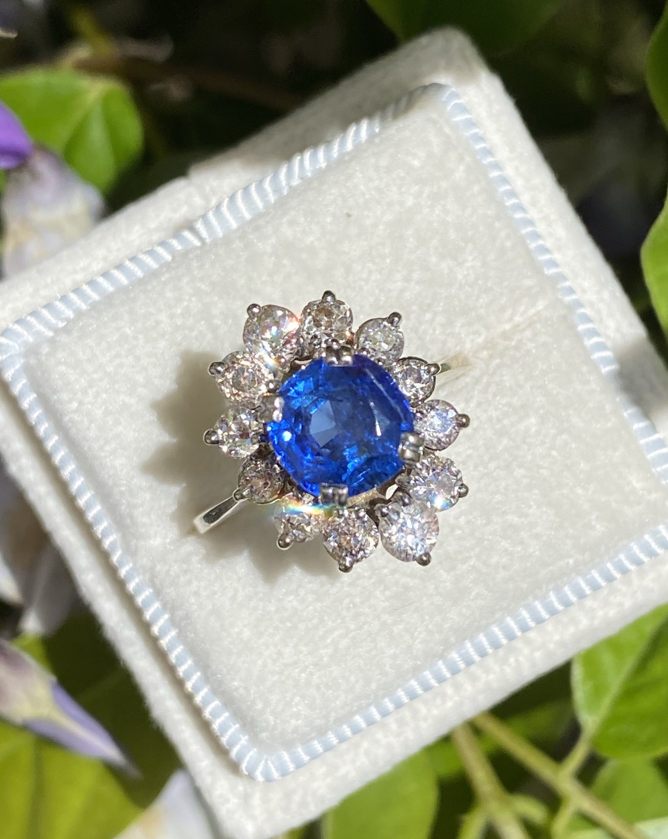 2 Carat Blue Ceylon Sapphire and Diamond Halo Engagement Ring 