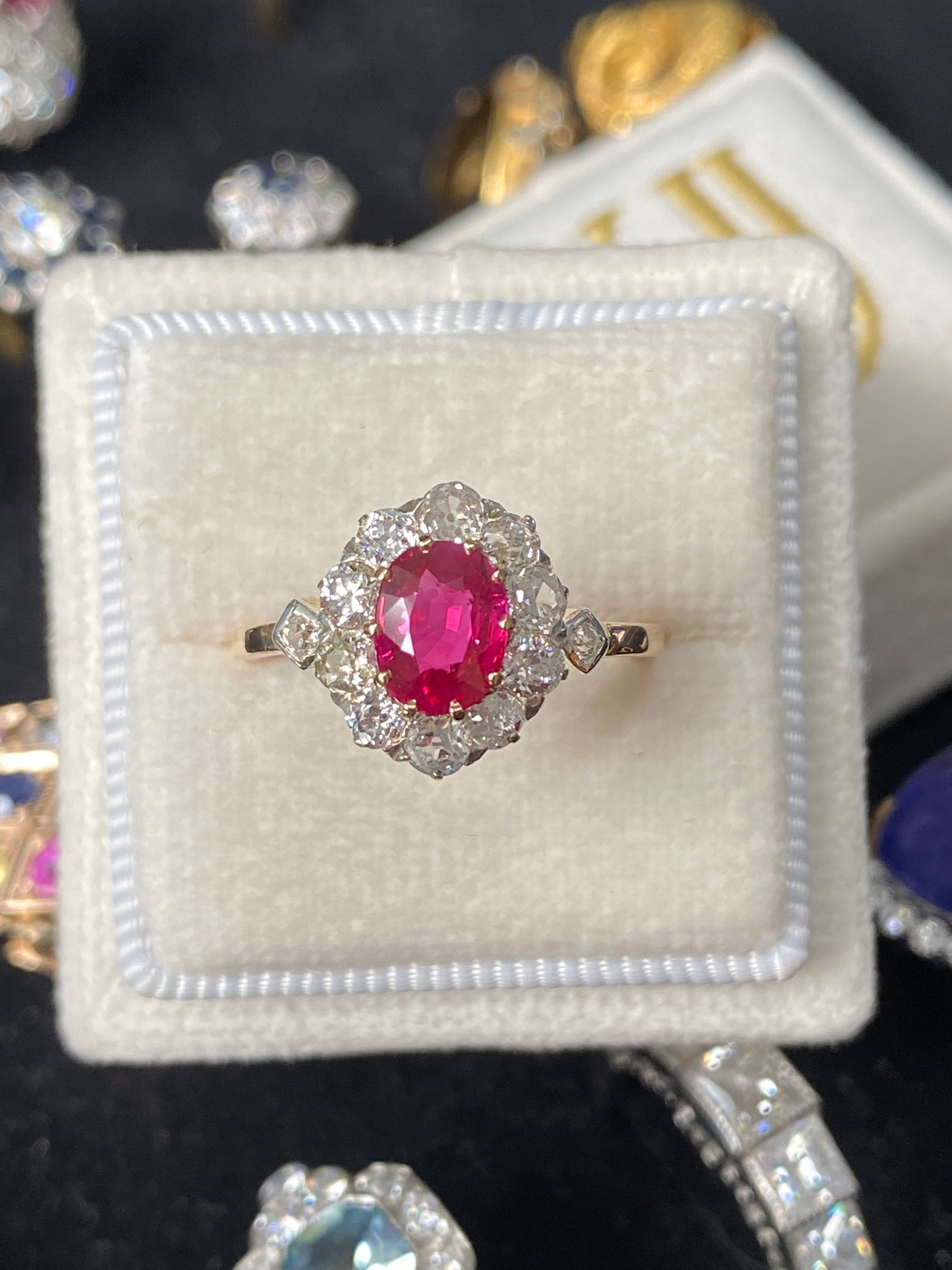Antique Ruby and Diamond Halo Engagement Ring in Yellow Gold 