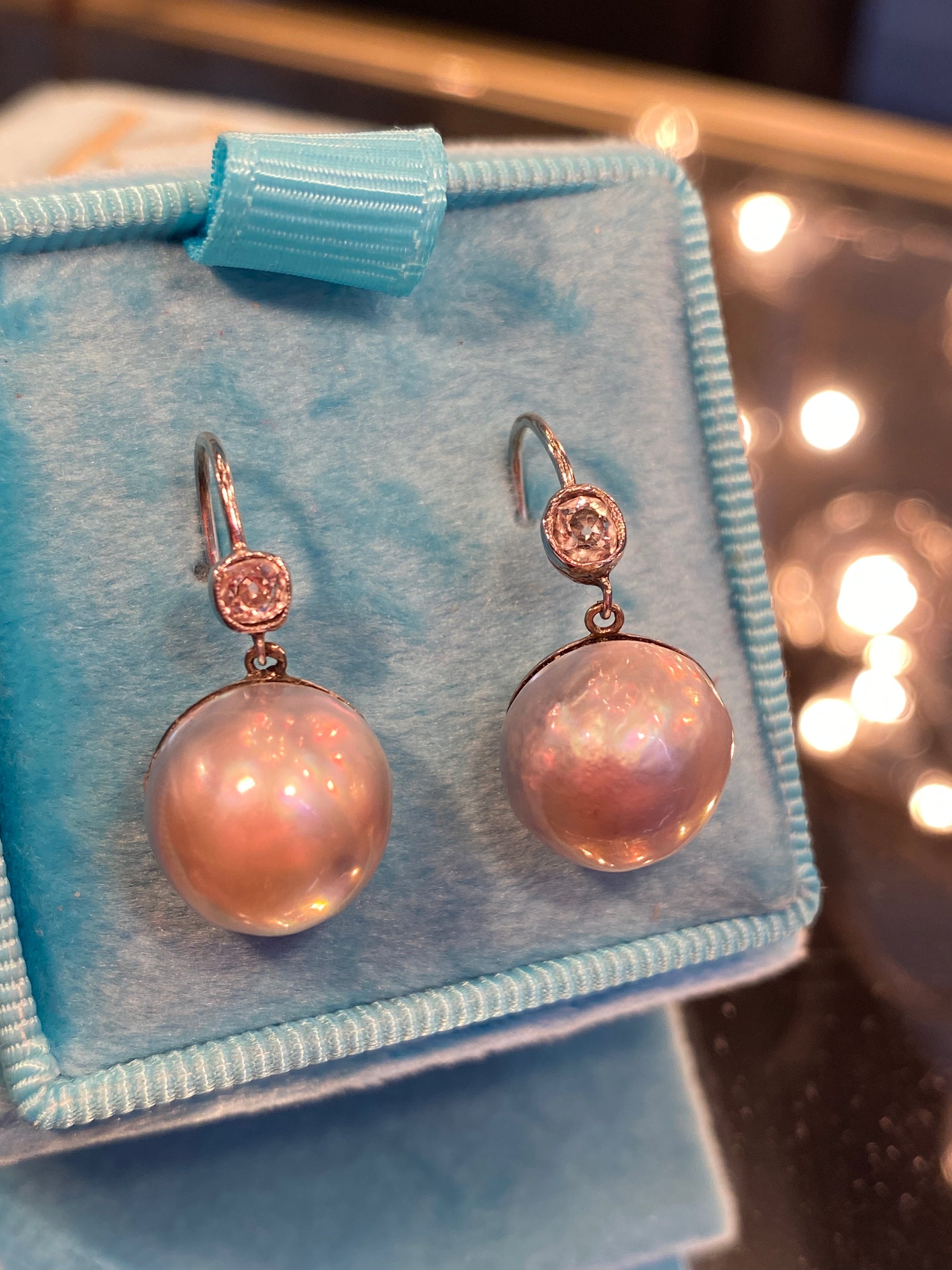 0.20 CTW Diamond and Pearl Drop Earrings in 18ct White Gold