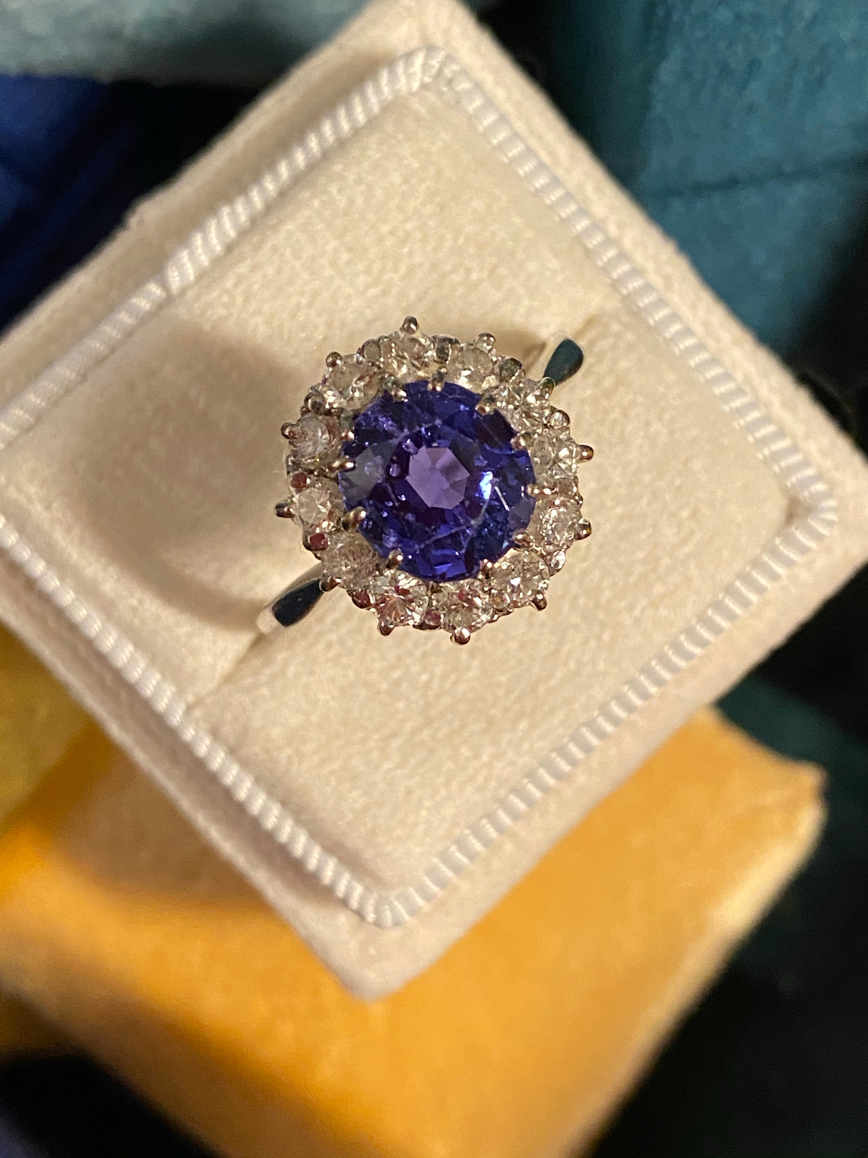 Antique 2.50 Carat Colour Change Blue Sapphire Halo Engagement Ring in Platinum