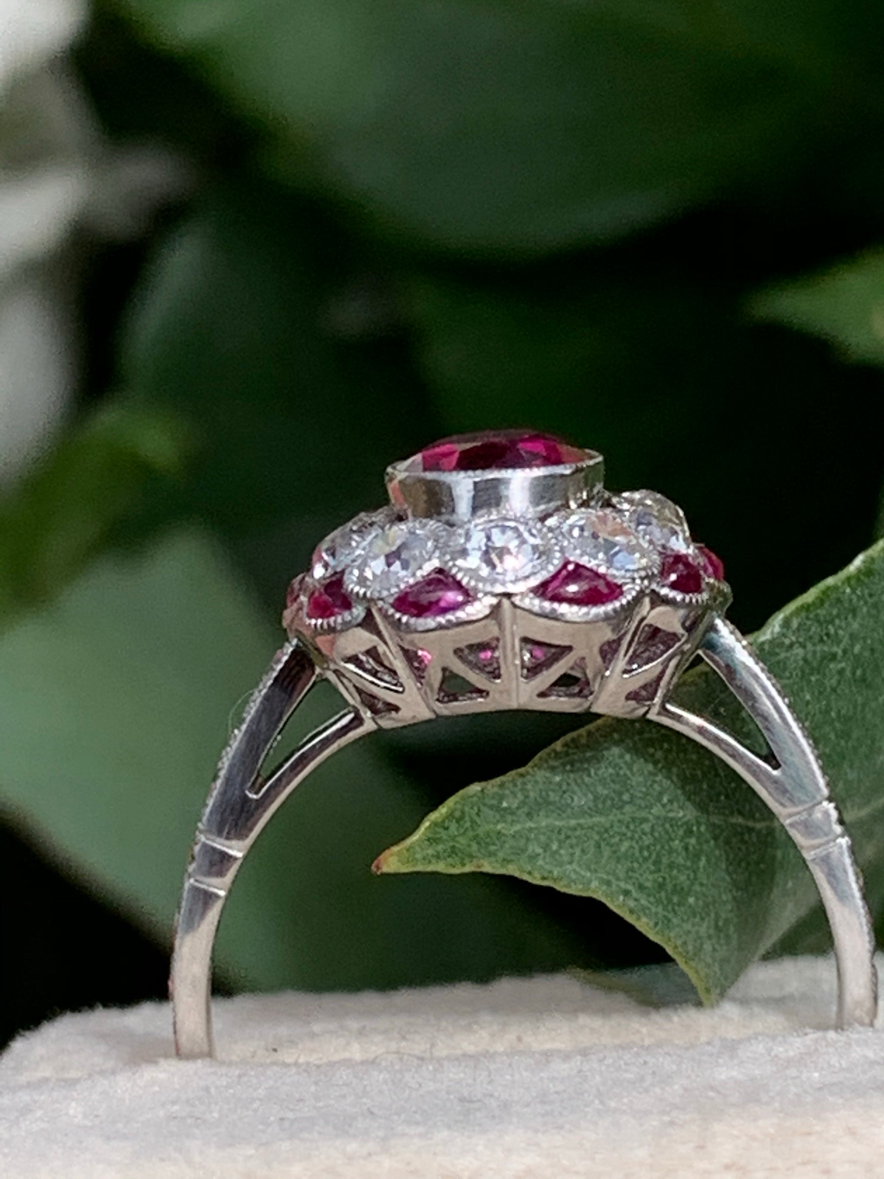1.03 Carat Ruby and Diamond Art Deco Engagement Ring 