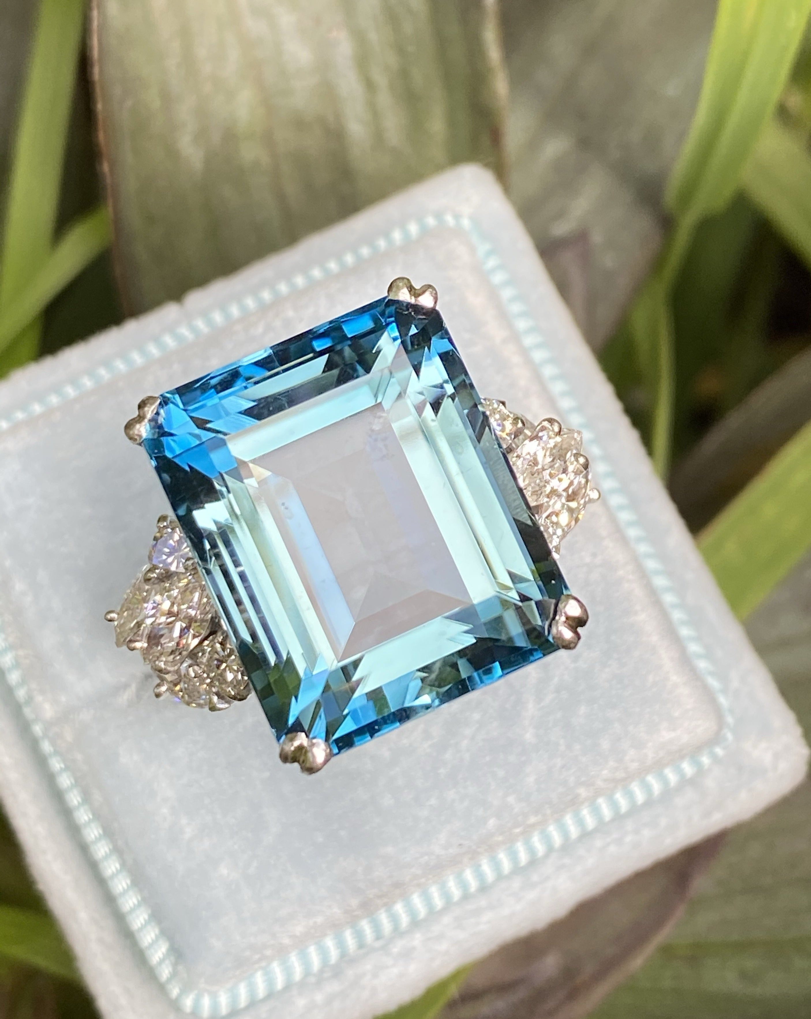 Carat Aquamarine and Diamond Vintage Cocktail Ring in