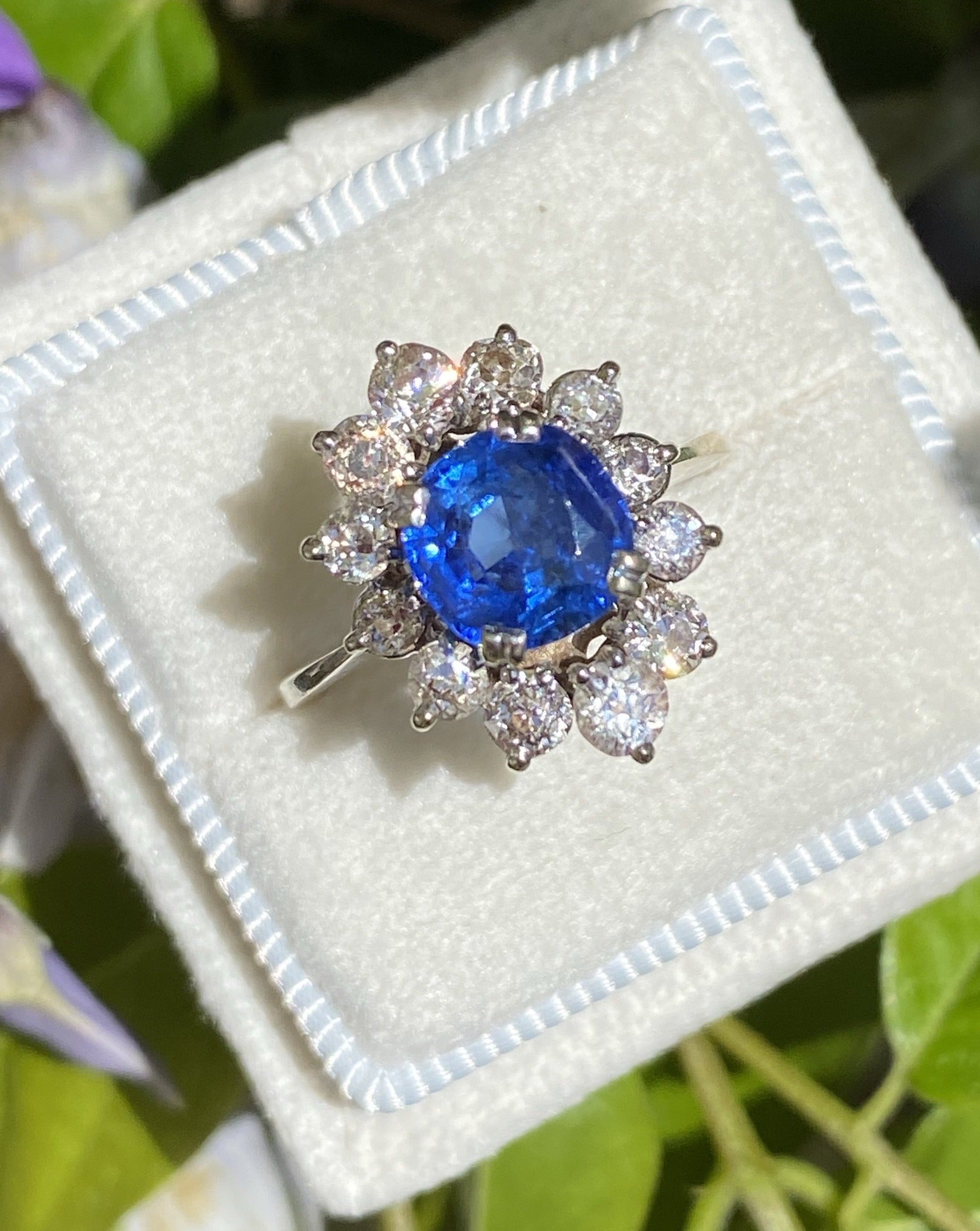 2 Carat Blue Ceylon Sapphire and Diamond Halo Engagement Ring 