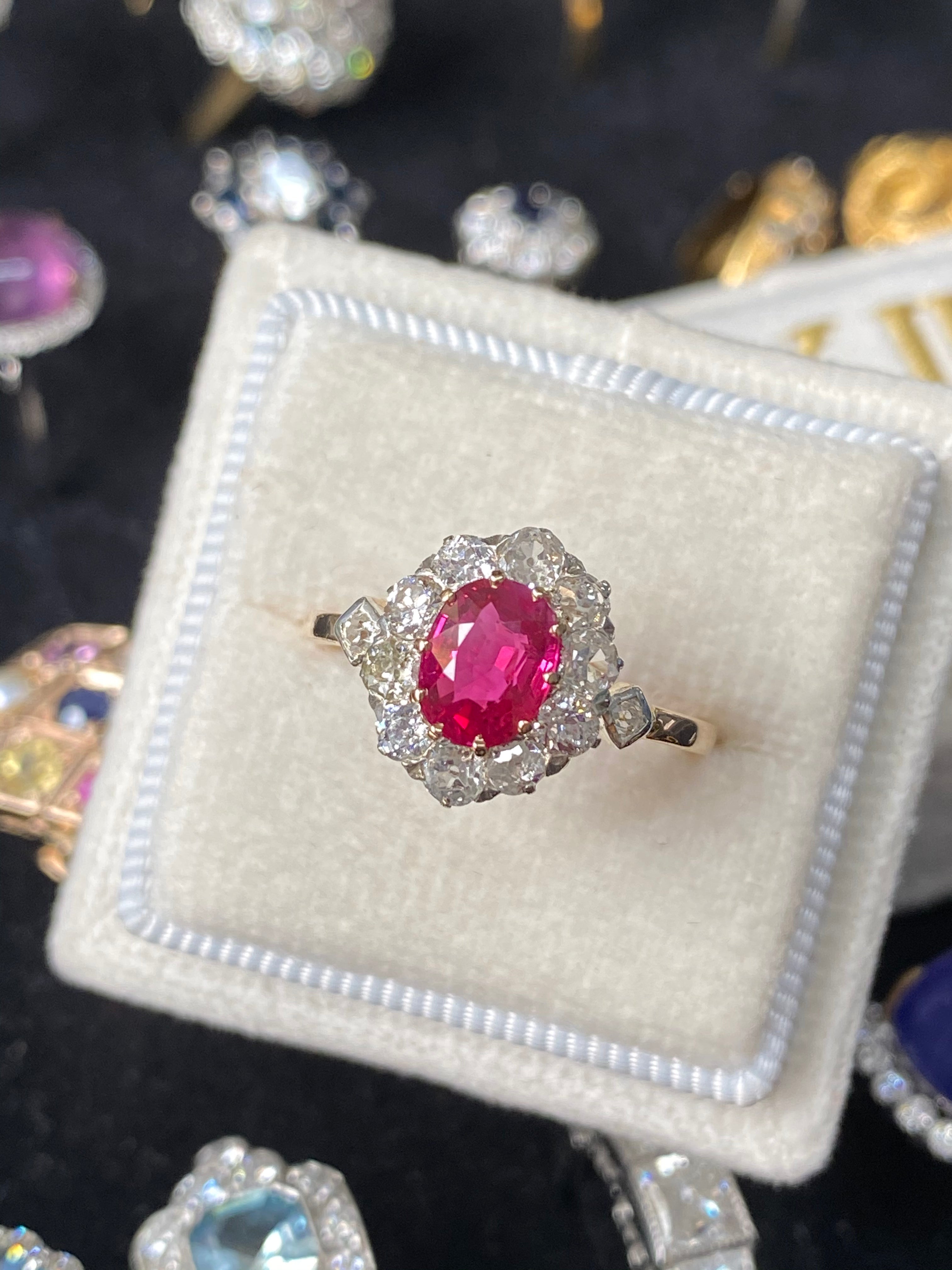 Antique Ruby and Diamond Halo Engagement Ring in Yellow Gold 