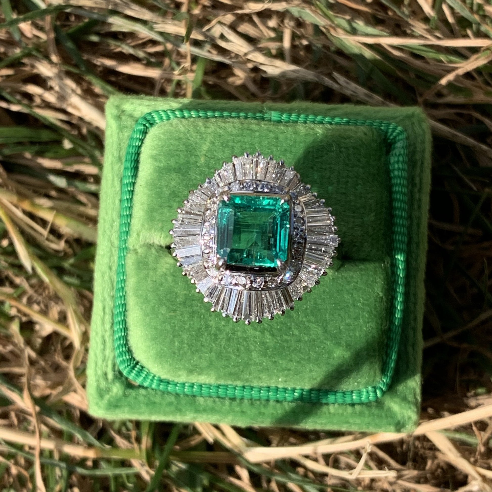 1.63 Carat Asscher Cut Colombian Emerald and Diamond Ring in Platinum 