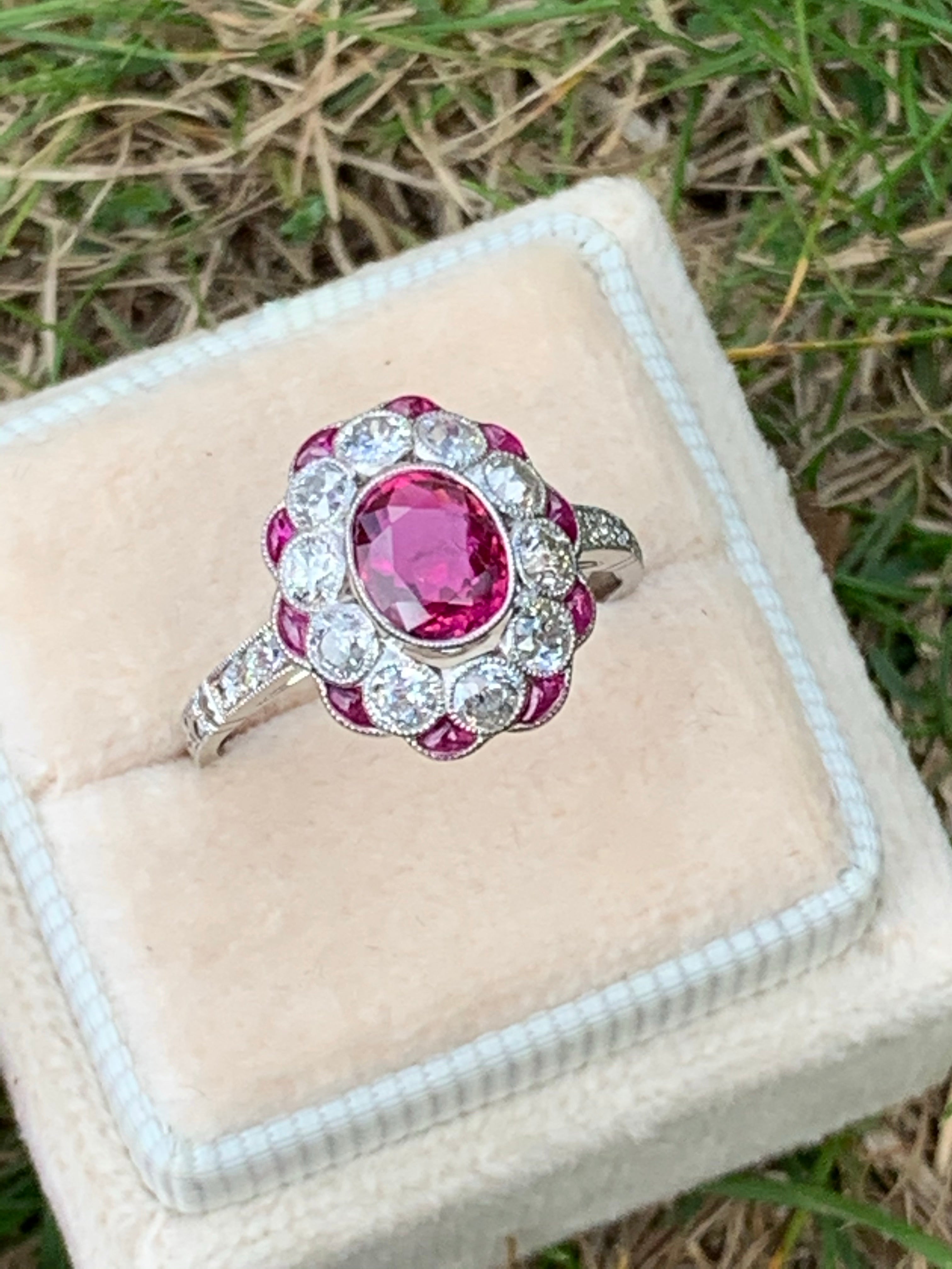 1.03 Carat Ruby and Diamond Art Deco Engagement Ring 