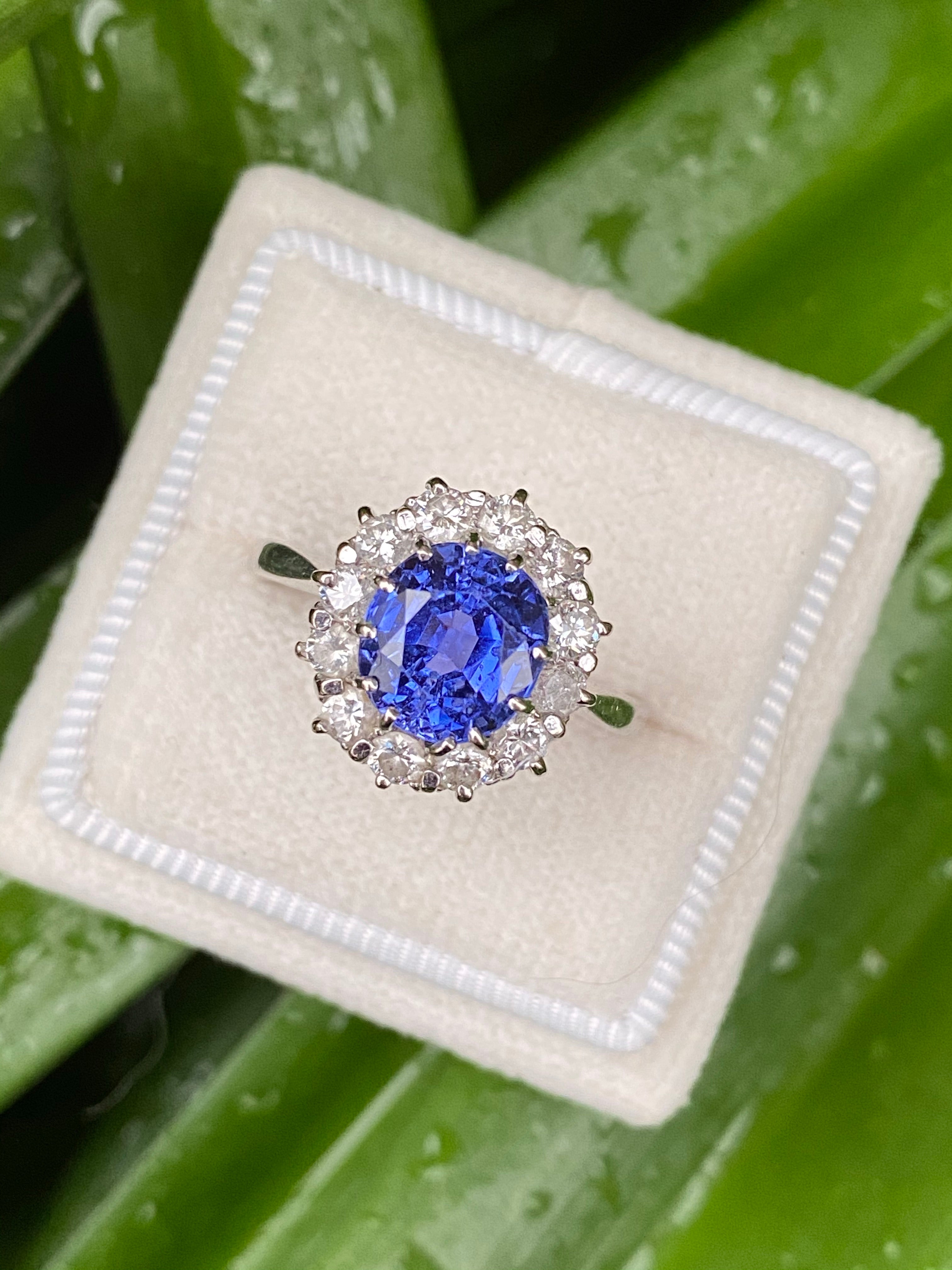 Antique 2.50 Carat Colour Change Blue Sapphire Halo Engagement Ring in Platinum