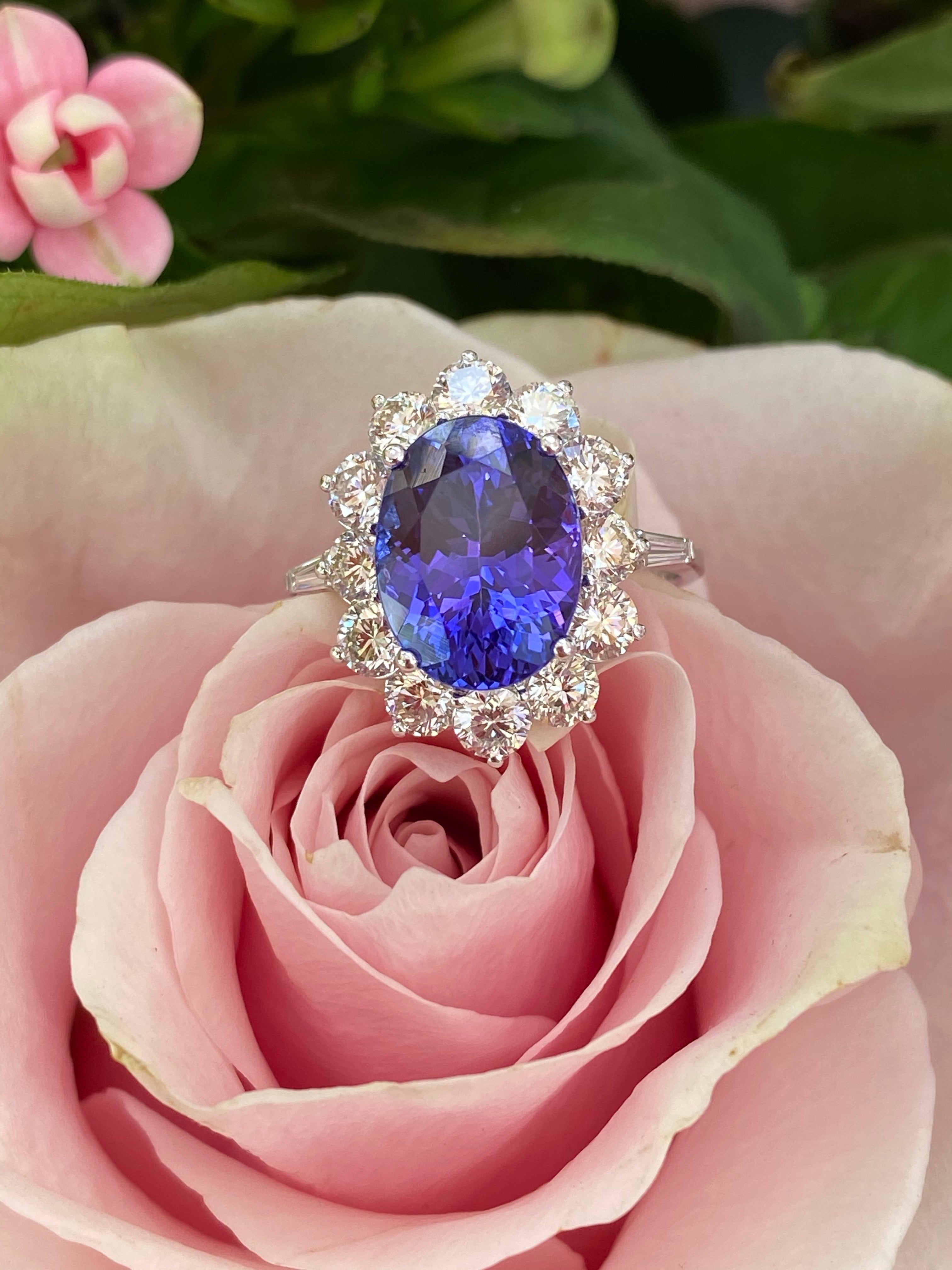 4.54 Carat Oval-Cut Tanzanite and Diamond Ring in 18ct White Gold