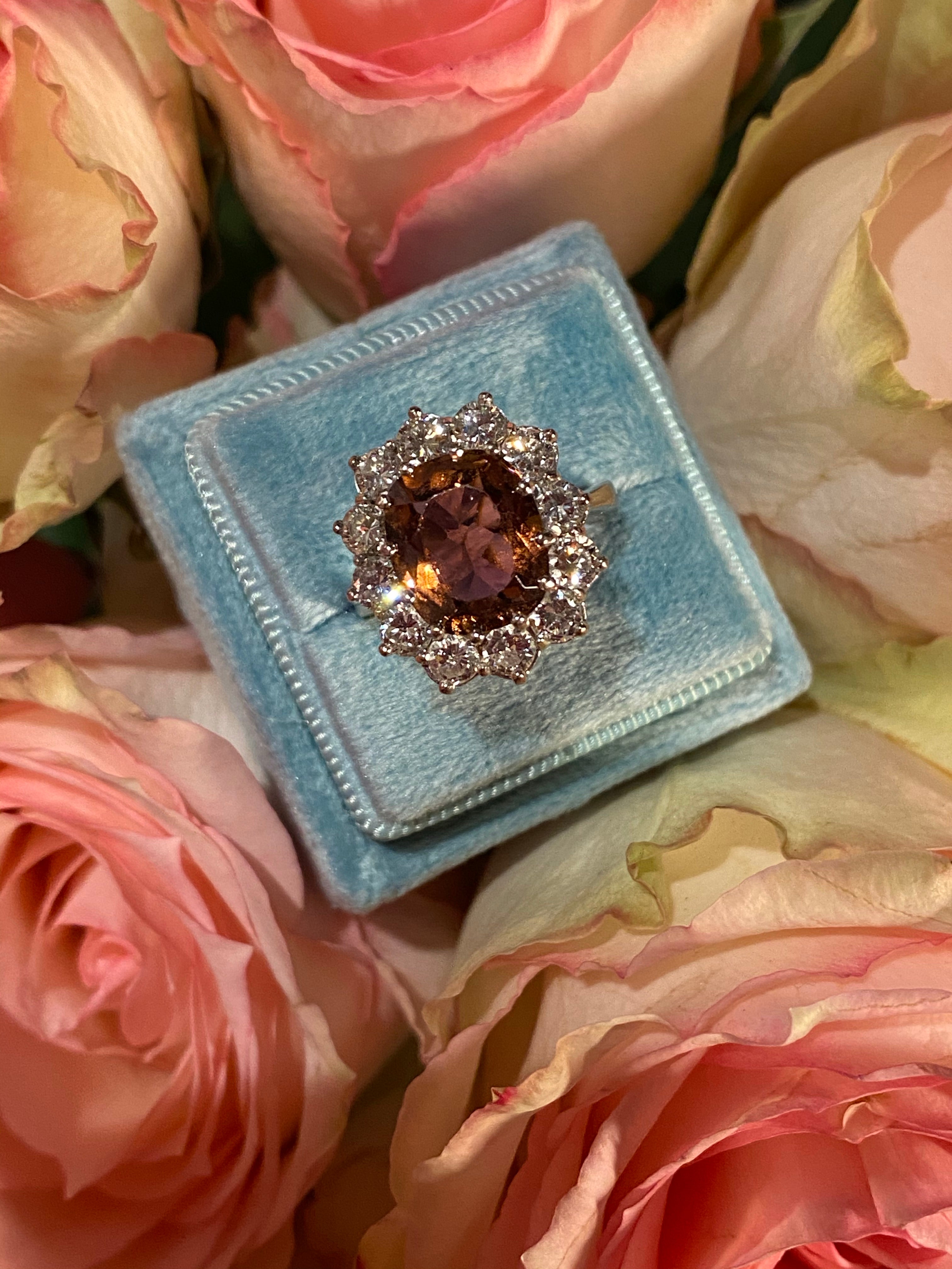 6.80 CTW Cushion Cut Pink Tourmaline and Diamond Halo Ring in 18ct White Gold