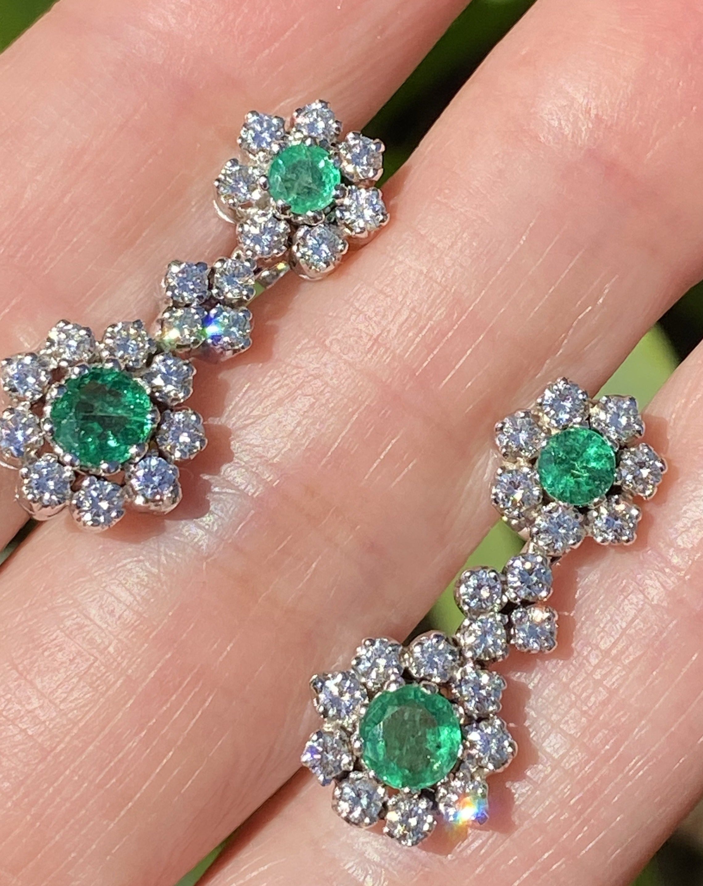 1.75 CTW Emerald and Diamond Drop Earrings in Platinum