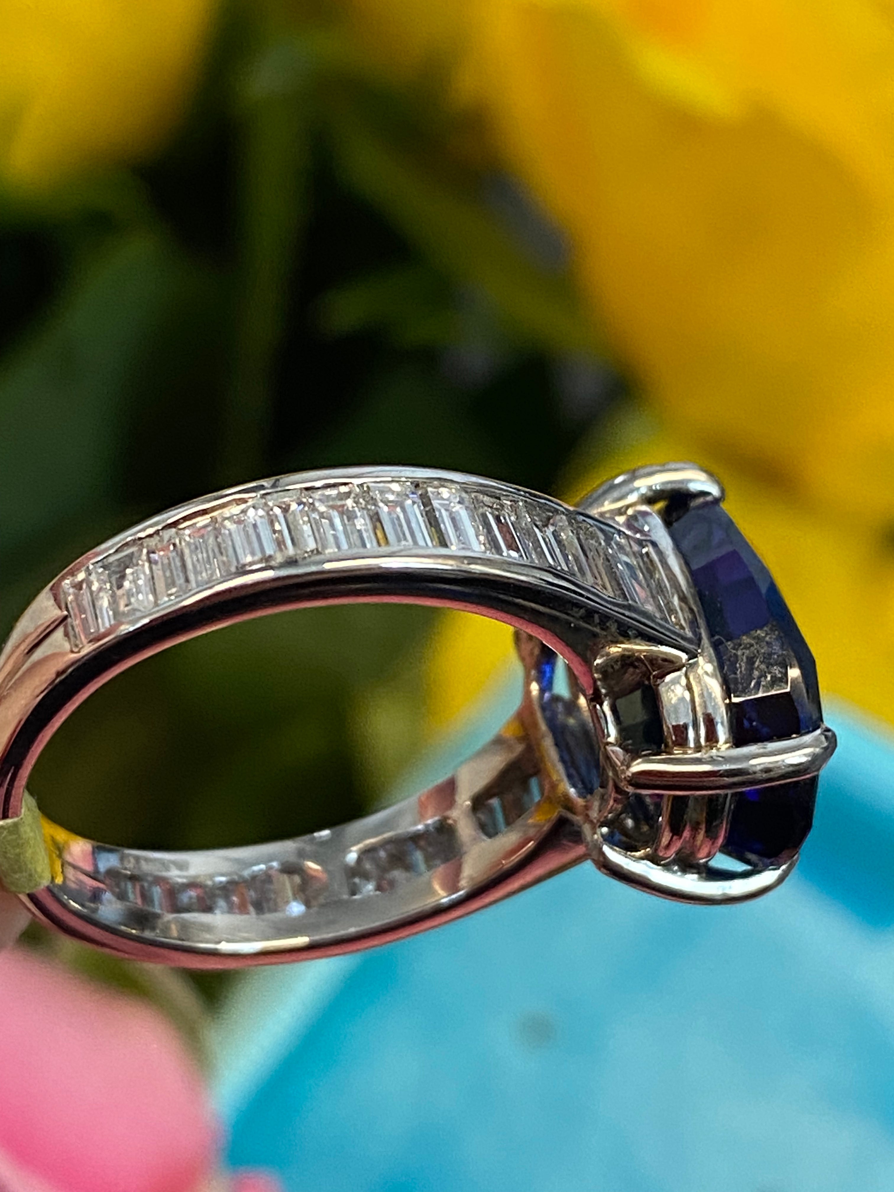 Oval Cut Blue Ceylon Sapphire Unheated and Diamond Art Deco Style Engagement Ring in Platinum 