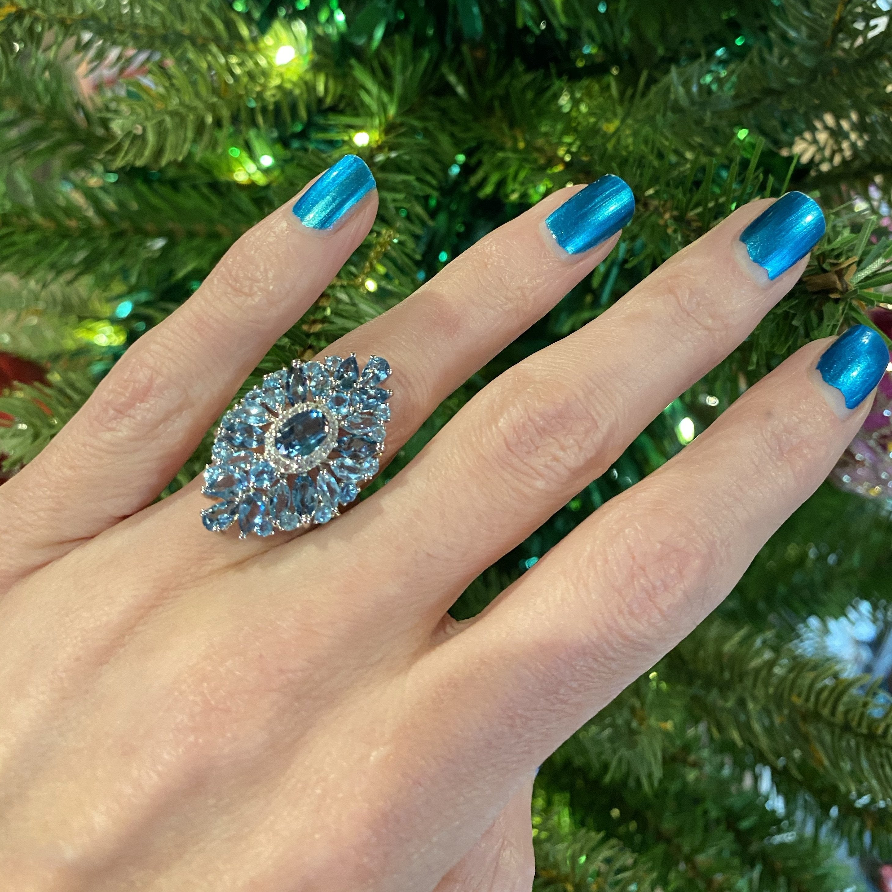 Blue and White Topaz Cocktail Ring in Sterling Silver 