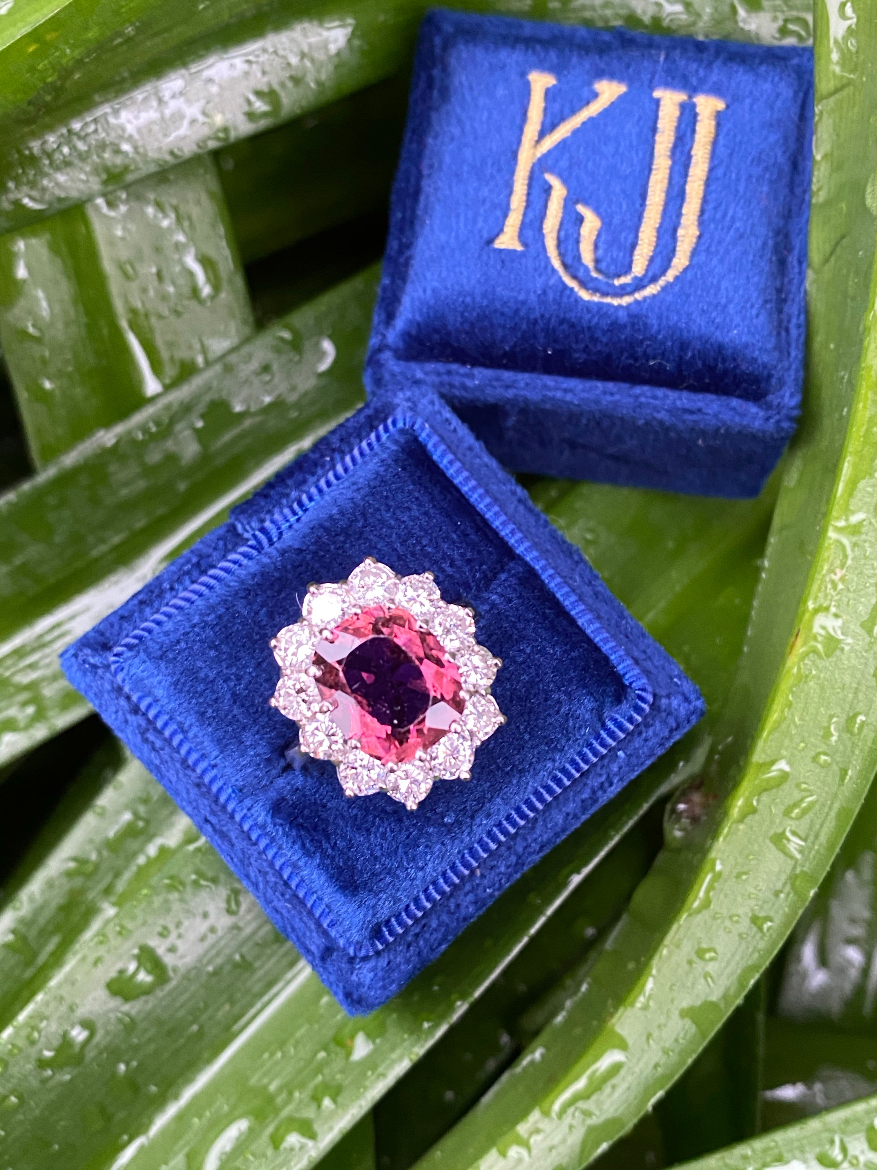 Pink Tourmaline and Diamond Halo Cocktail Ring in White Gold 