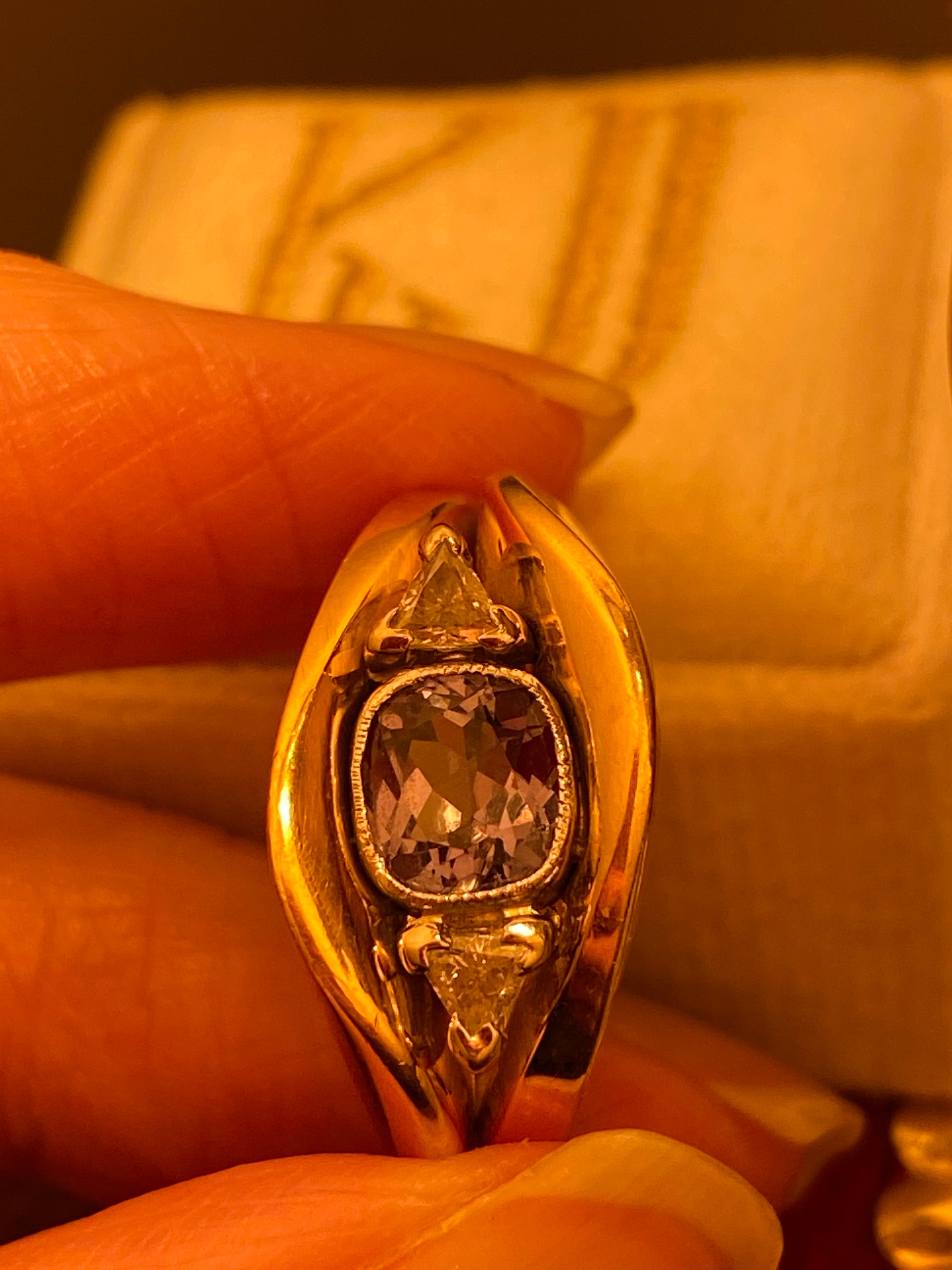 Vintage cushion cut Alexandrite engagement ring 