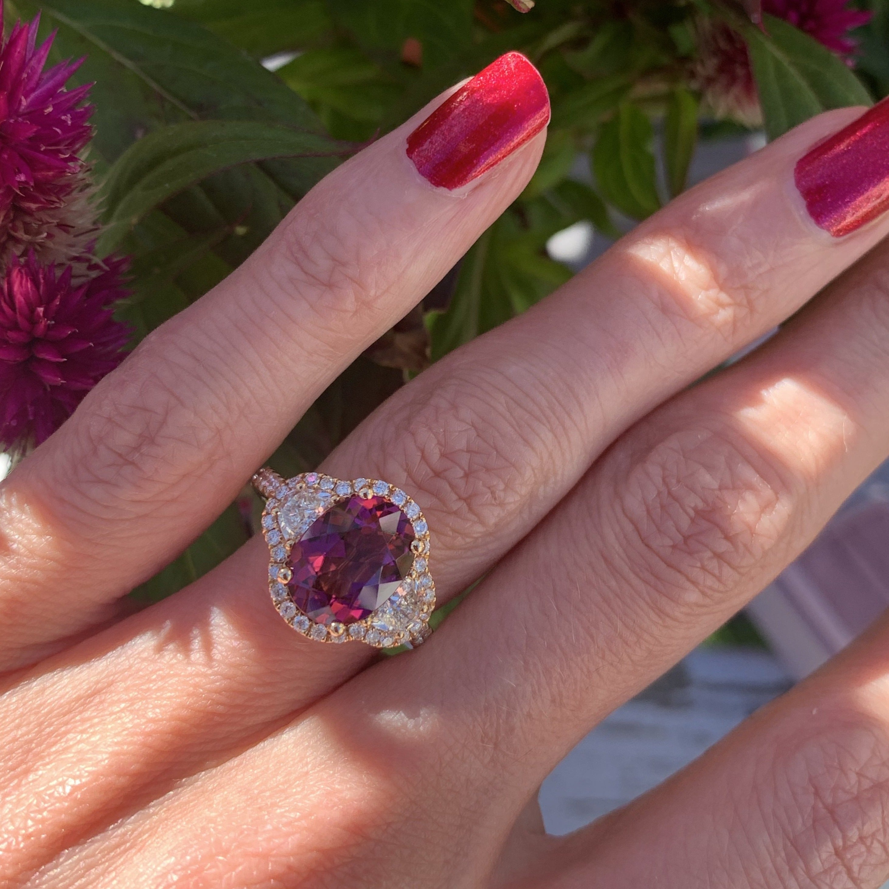 3.00 Carat Pink Tourmaline and Diamond Ring in 18K Rose Gold 