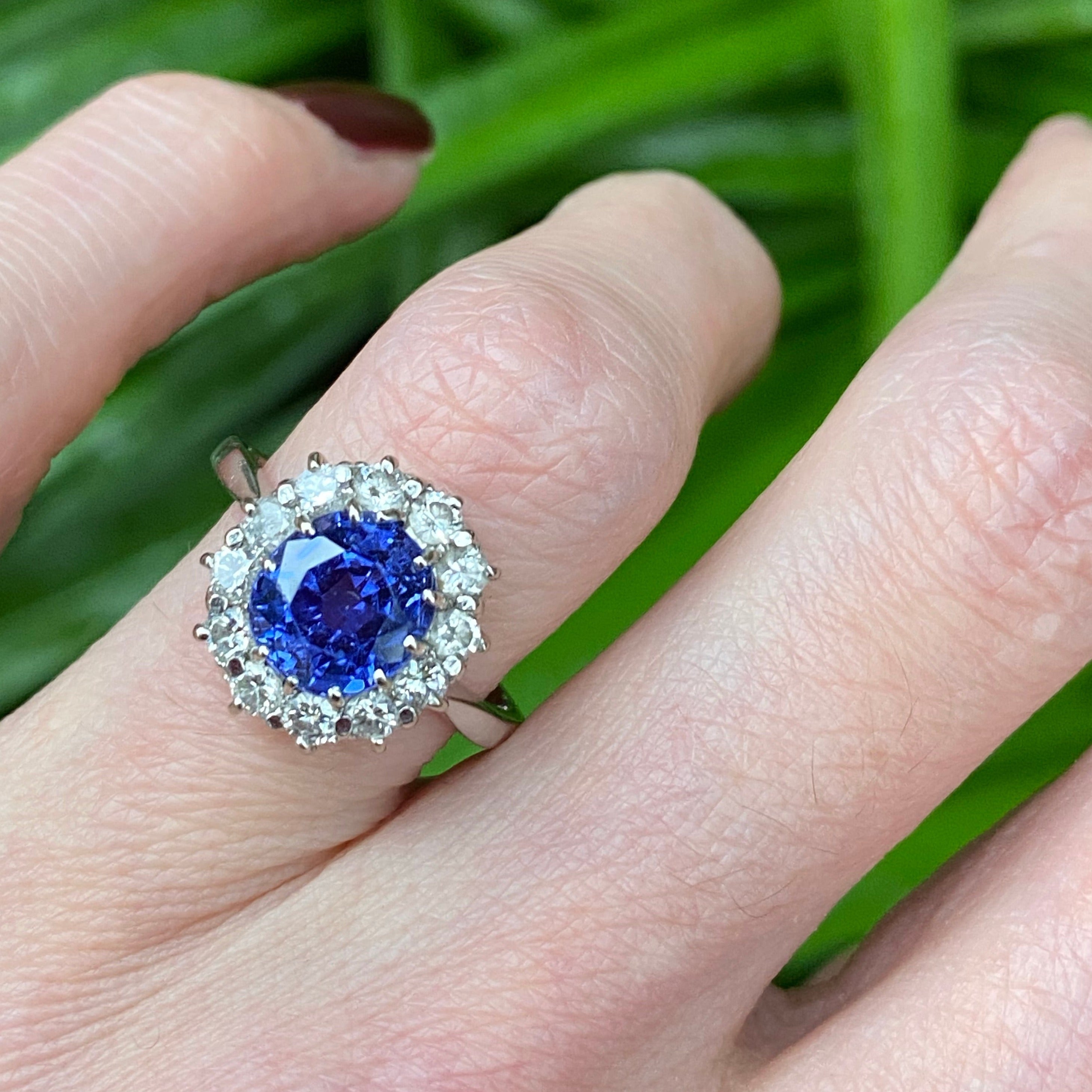 Antique 2.50 Carat Colour Change Sapphire and Diamond Halo Engagement Ring in Platinum