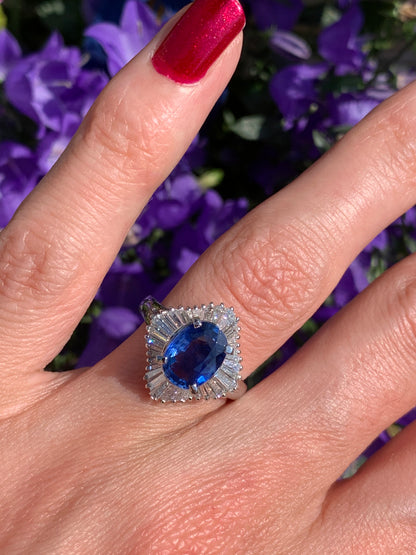 2.33 Carat Blue Ceylon Sapphire and Diamond Ring in Platinum