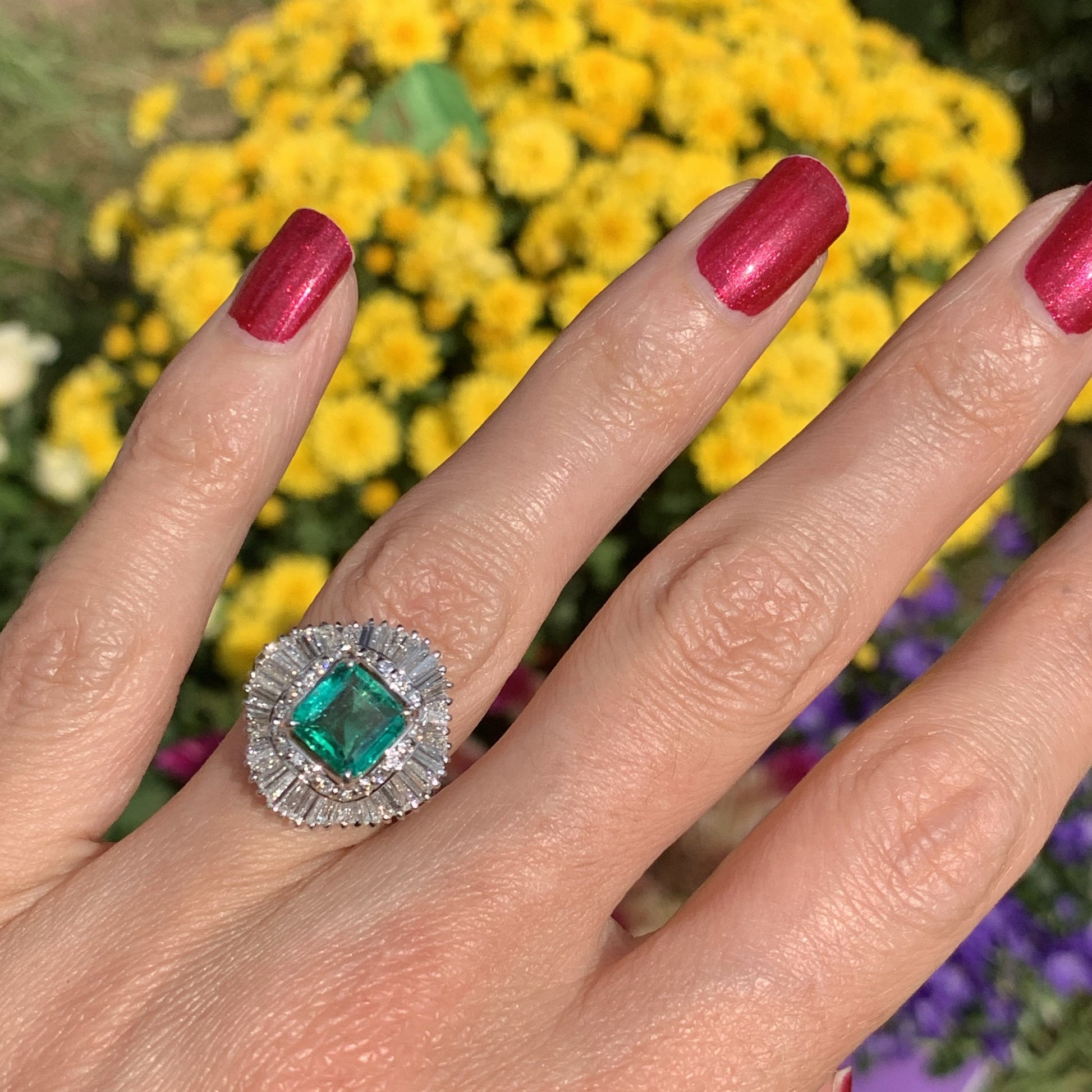1.63 Carat Asscher Cut Colombian Emerald and Diamond Ring in Platinum 