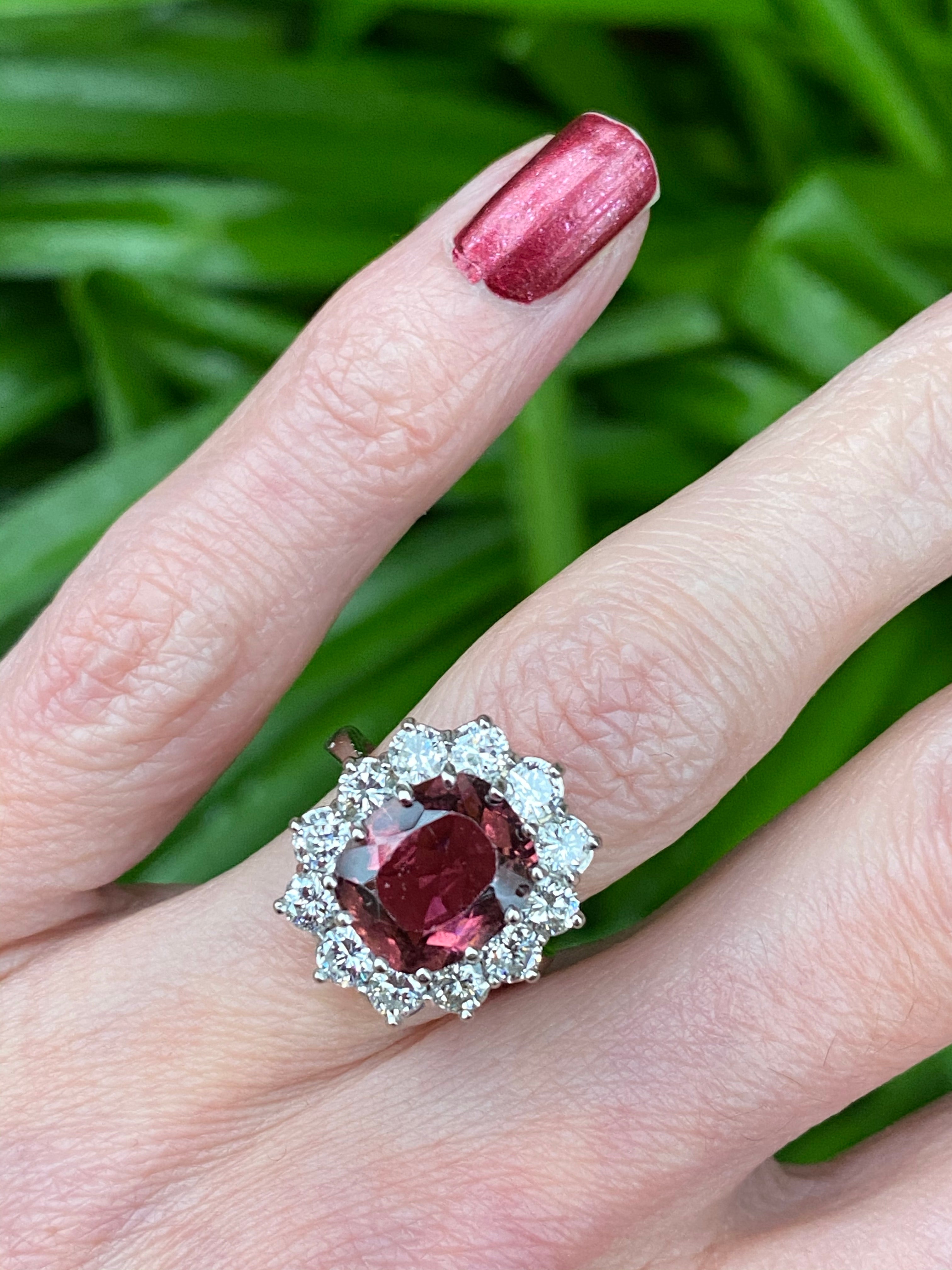 Pink Tourmaline and Diamond Halo Cocktail Ring in White Gold 