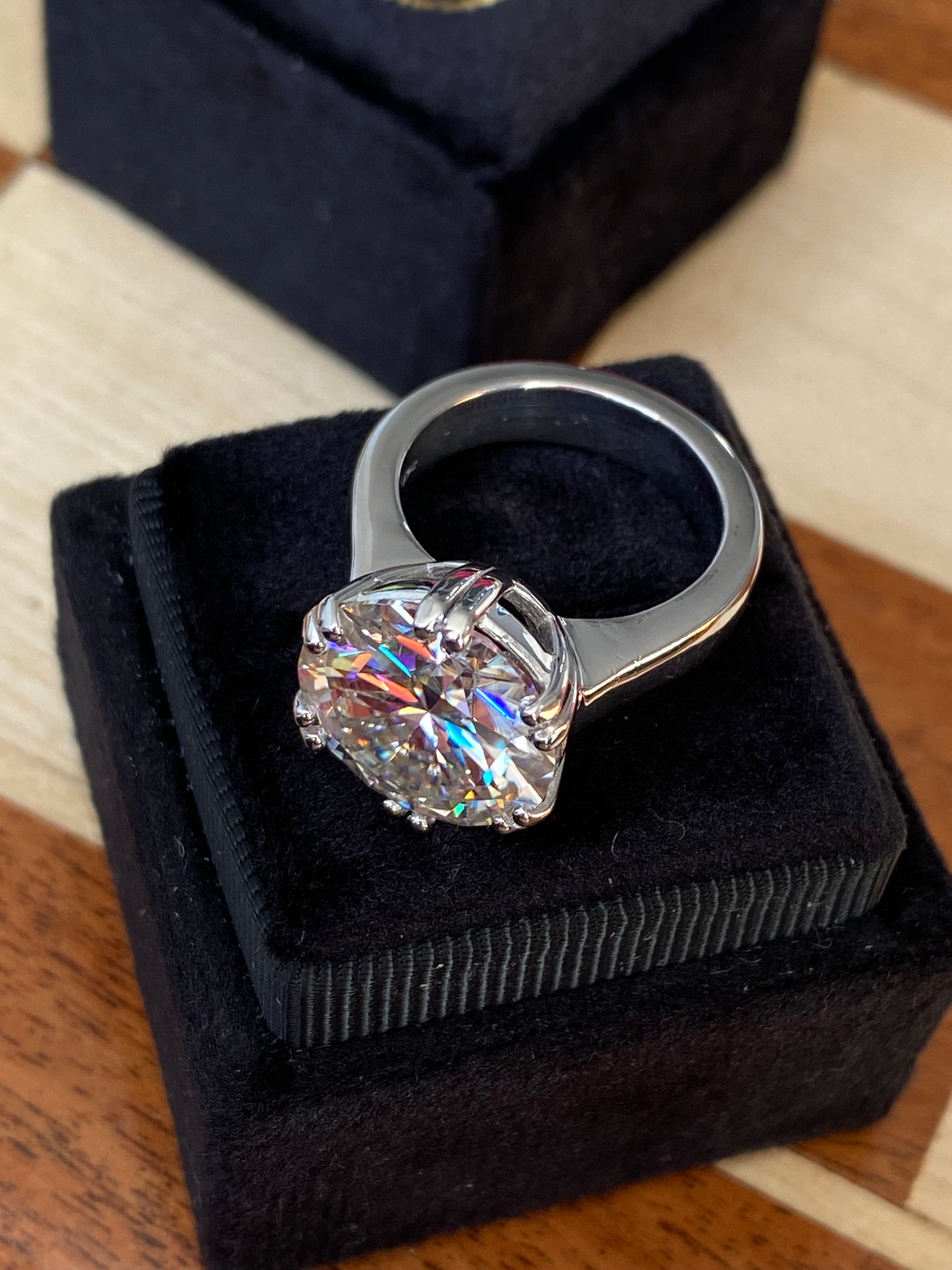 7.50 Carat Round Brilliant Cut Moissanite Solitaire Engagement Ring in Sterling Silver