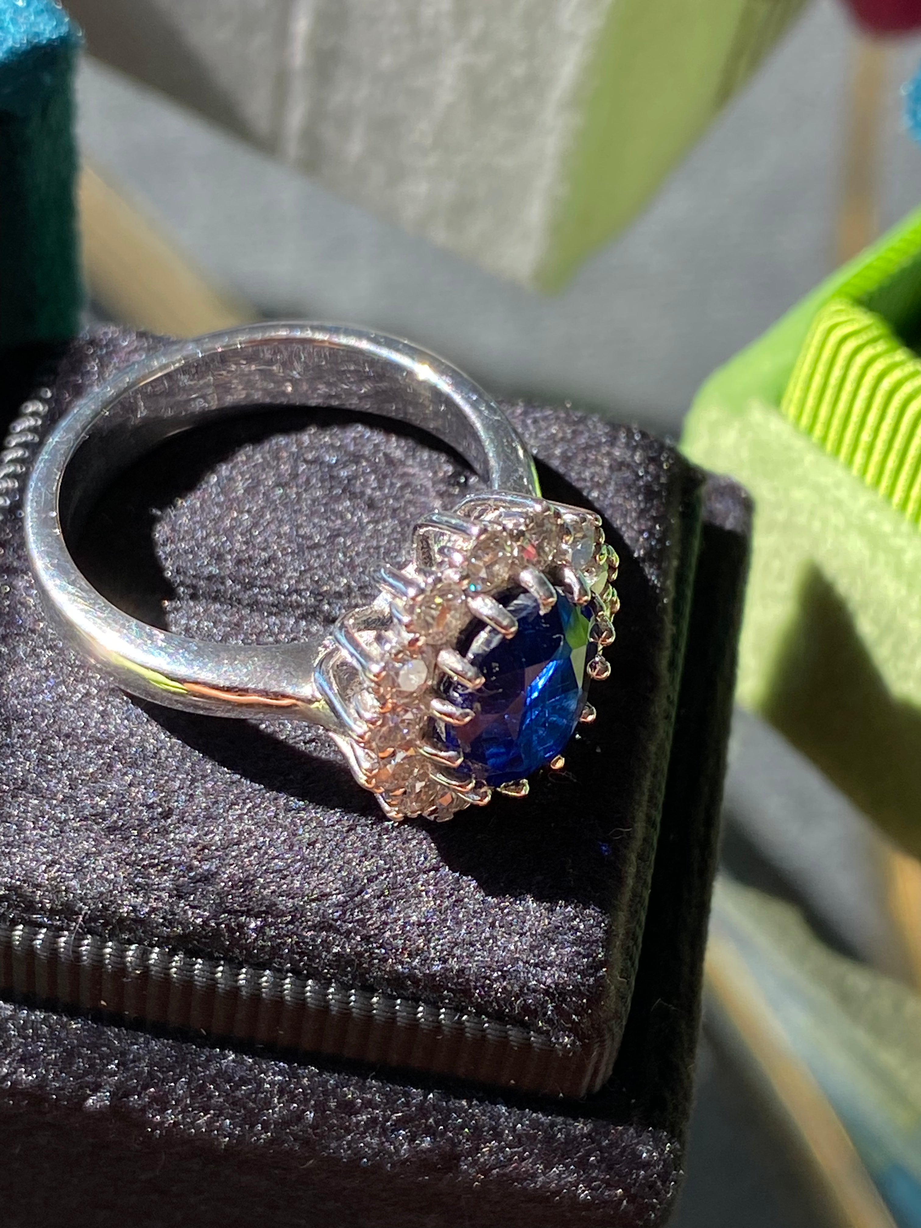 4.50 CTW Oval Cut Kyanite and Moissanite Halo Ring in Sterling Silver