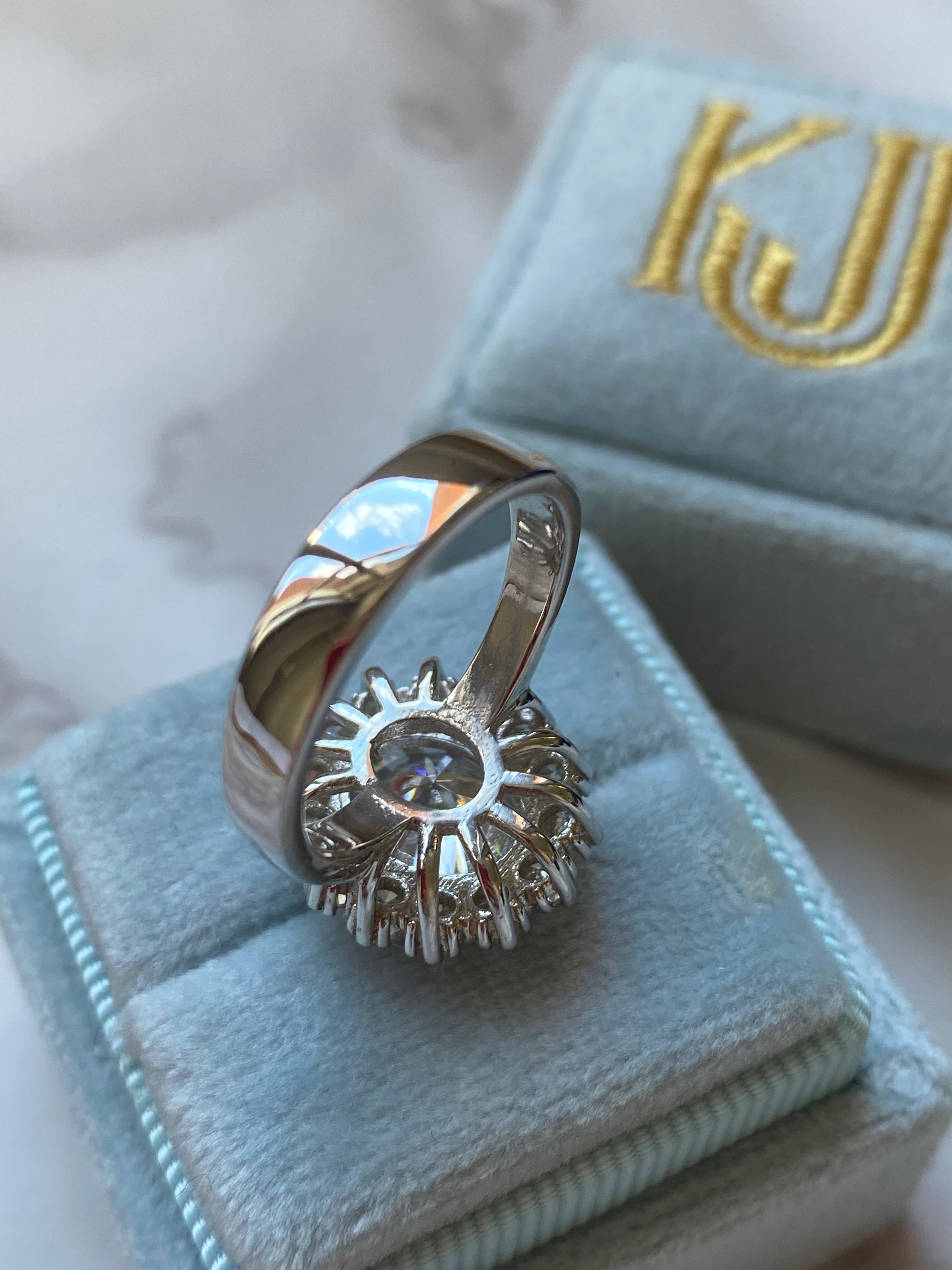 4.50 CTW Oval Moissanite Halo Engagement Ring in Sterling Silver