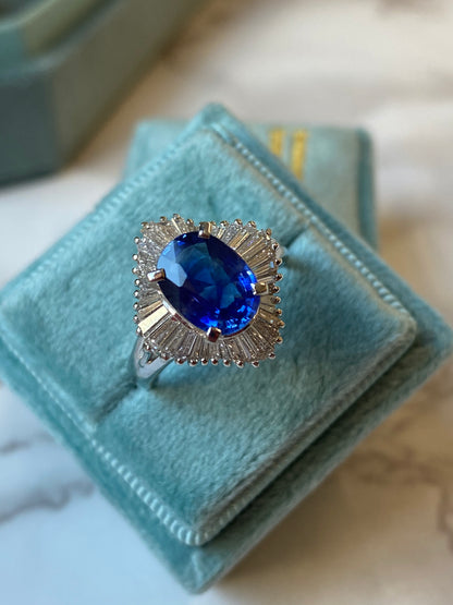 2.33 Carat Blue Ceylon Sapphire and Diamond Ring in Platinum