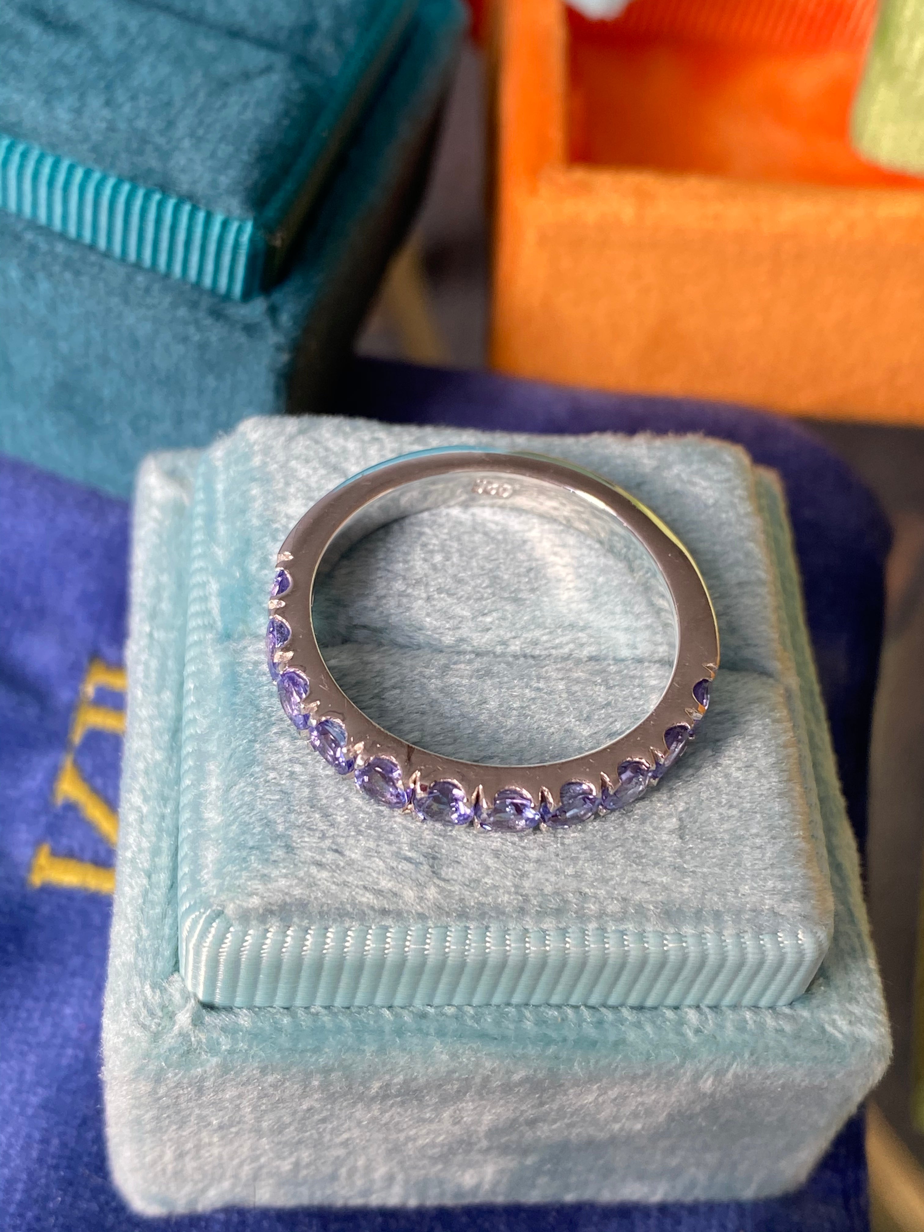 Tanzanite Half Eternity Ring Band Wedding Ring Sterling Silver December Birthstone Stacking Ring Jewellery Ring Gifts under 300