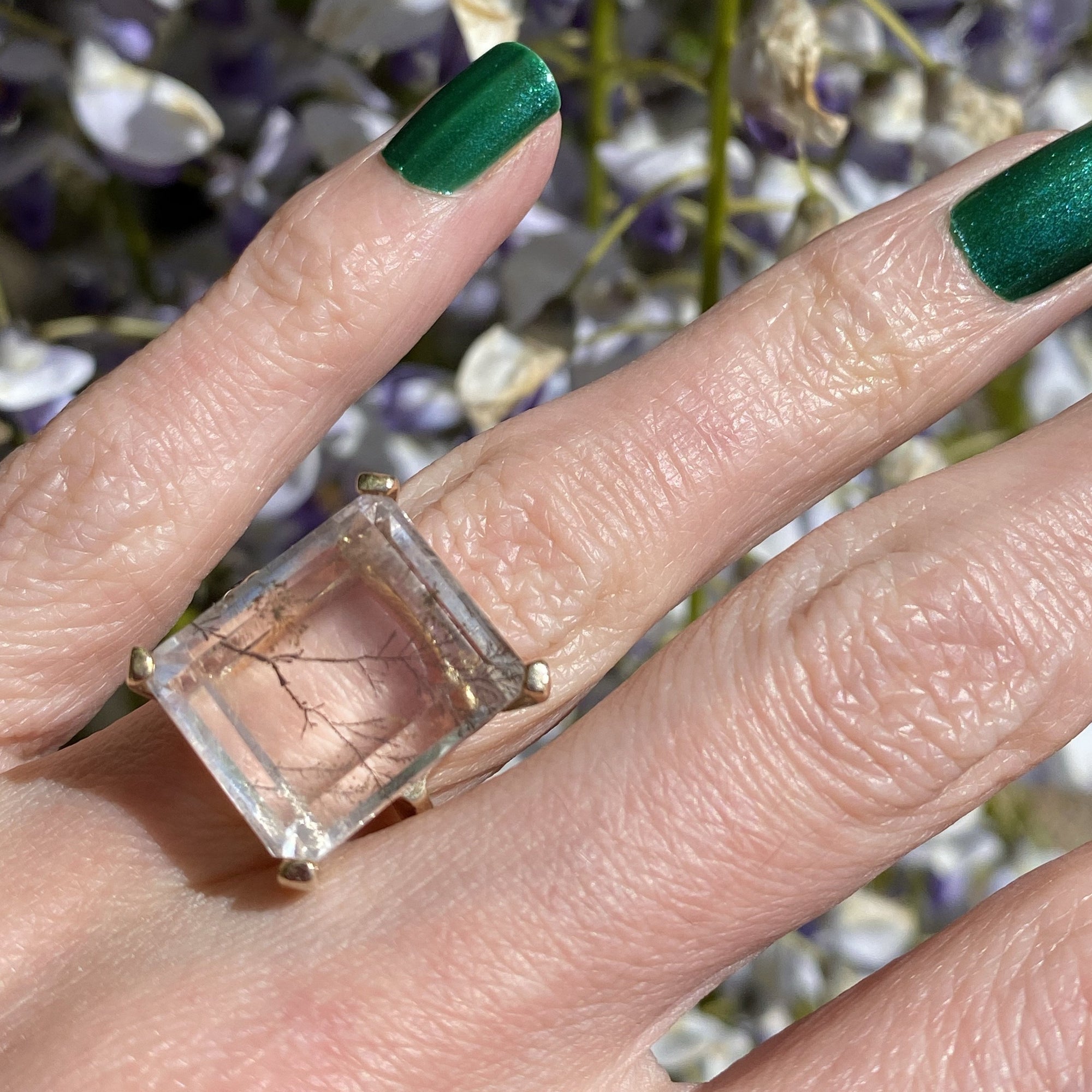 Vintage Dendritic Quartz Ring in Yellow Gold 