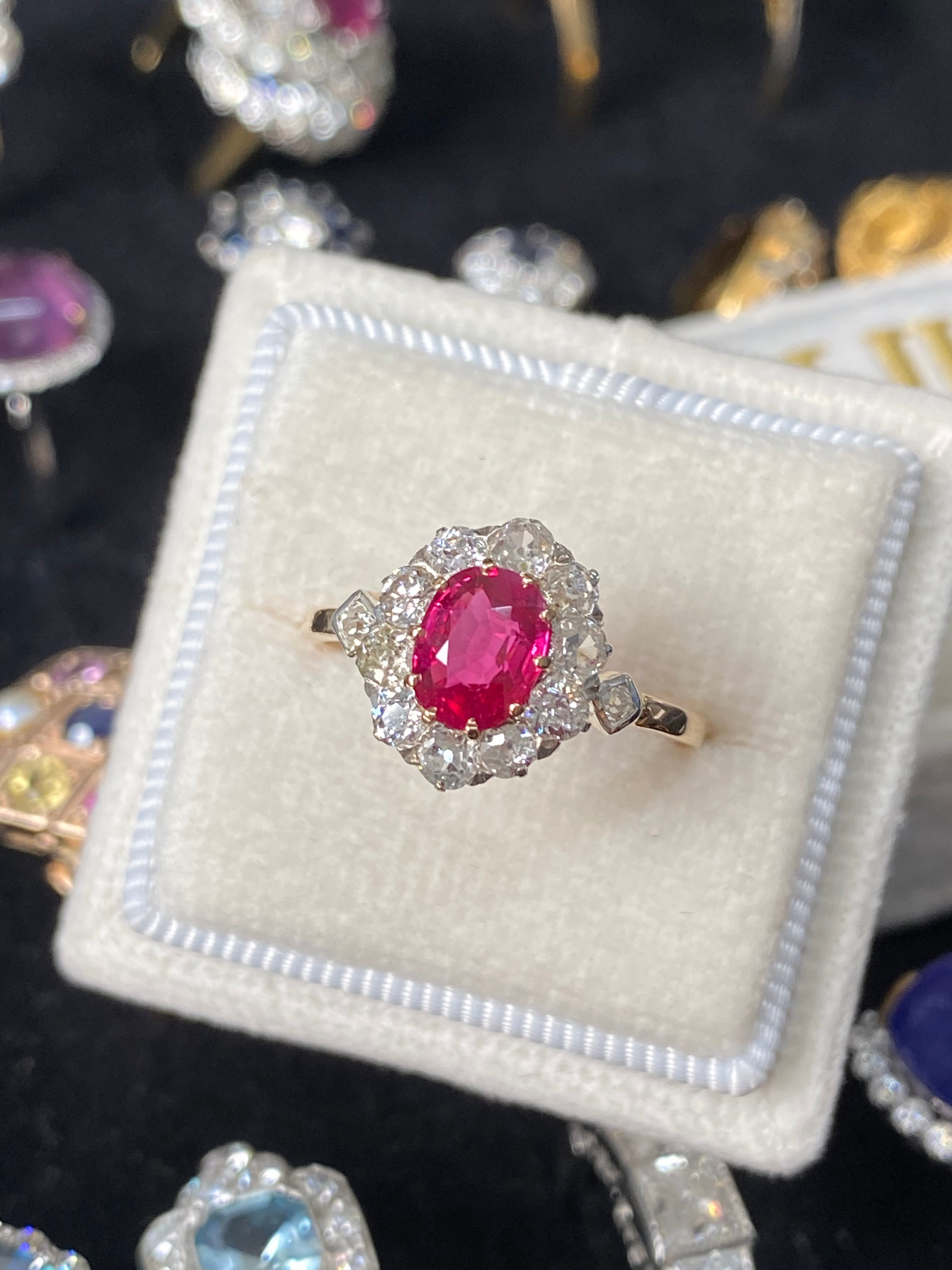 Antique Ruby and Diamond Halo Engagement Ring in Yellow Gold 