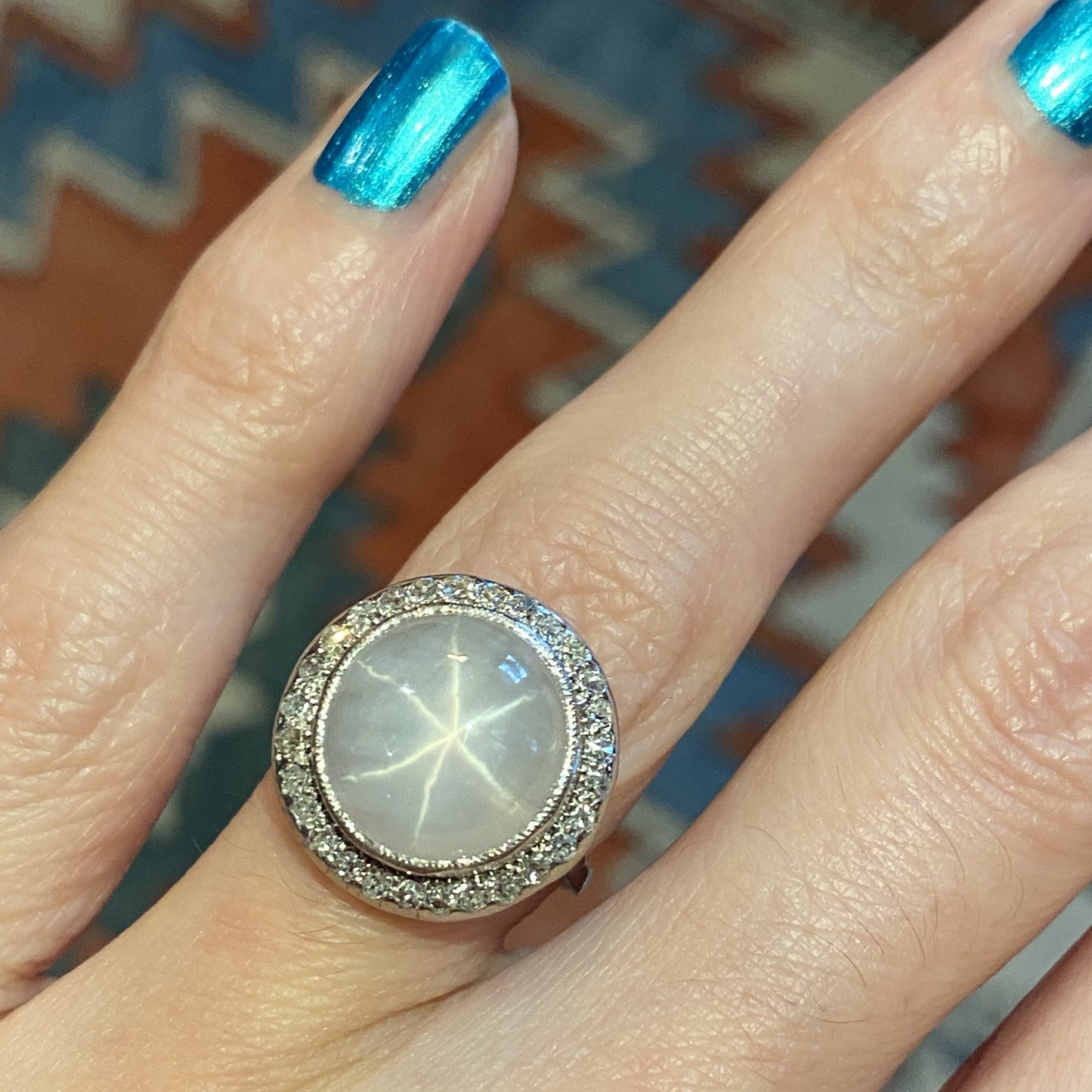 9.25 Carat Natural Star Sapphire and Diamond Ring 