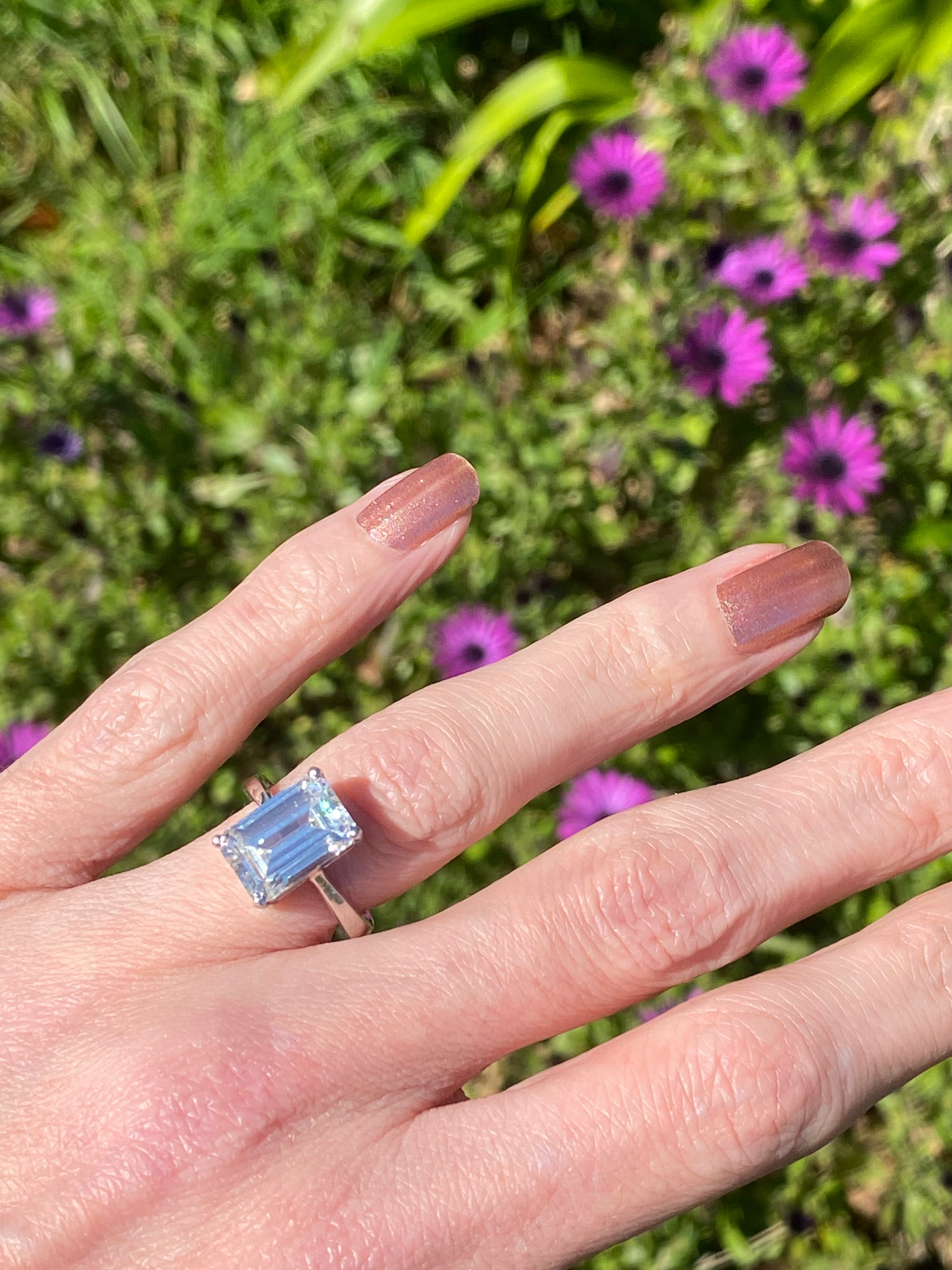 5 Carat Emerald Cut Moissanite Engagement Ring in Sterling Silver Katherine James Jewellery 