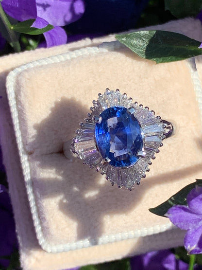 Oval Cut Blue Ceylon Sapphire and Diamond Engagement Ring in Platinum 