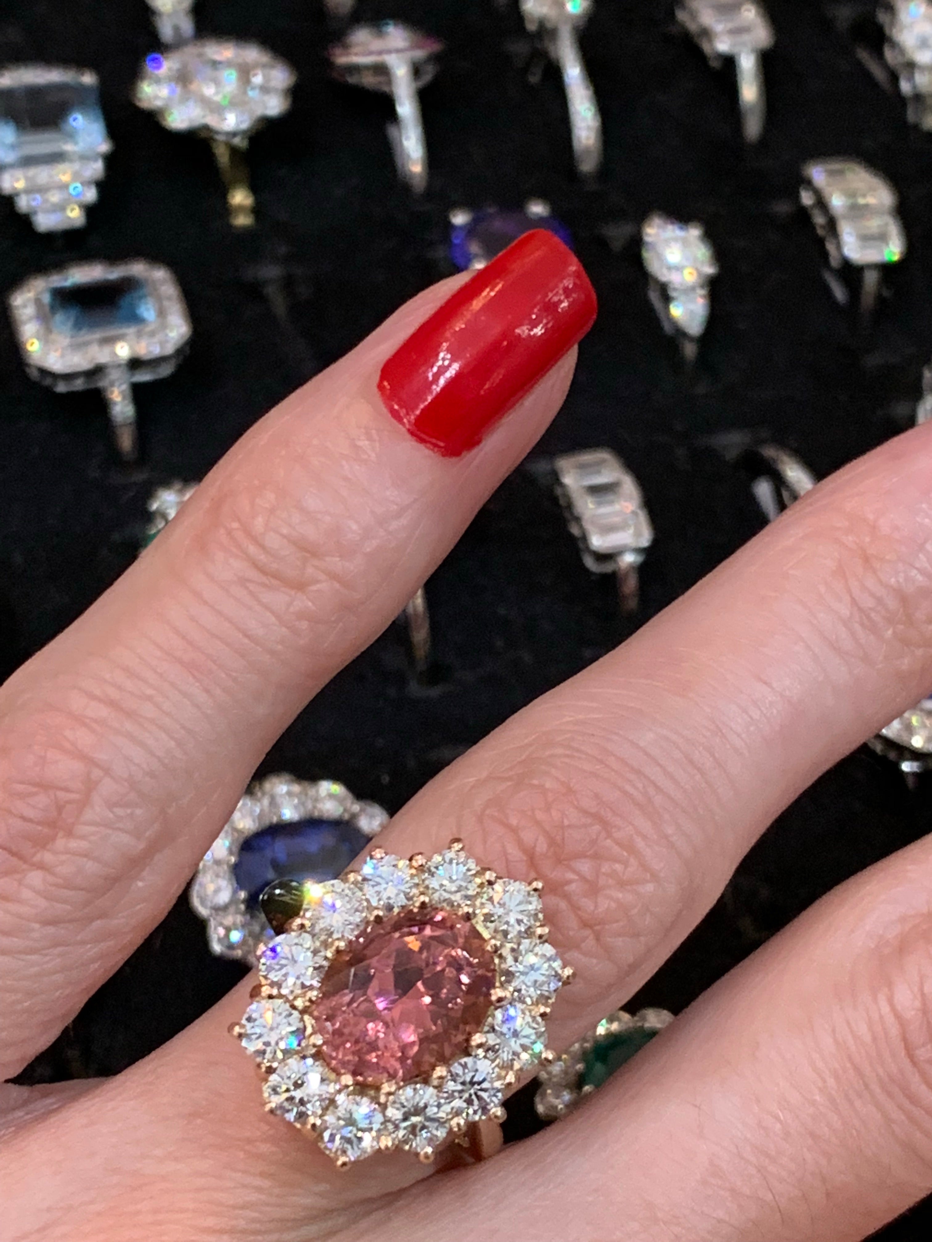 5.05 Carat Oval-Cut Pink Tourmaline and Diamond Halo Ring in 18K Rose Gold